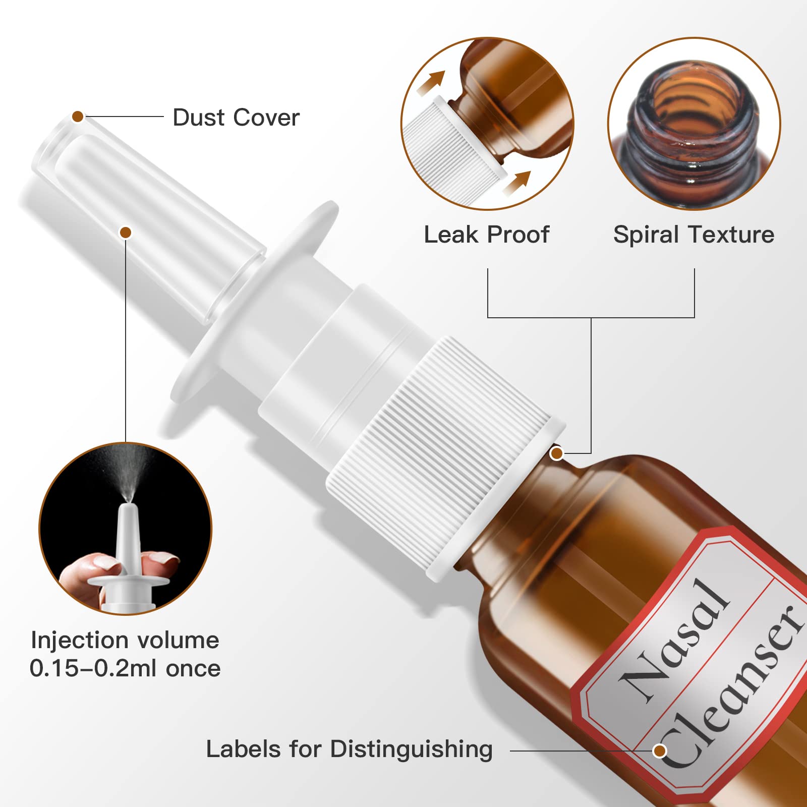 Nasal Spray Bottle, 6 Pcs 30Ml/1Oz Glass Amber Refillable Fine Mist Sprayers Atomizers, Small Empty Nasal Sprayer With Funnels A
