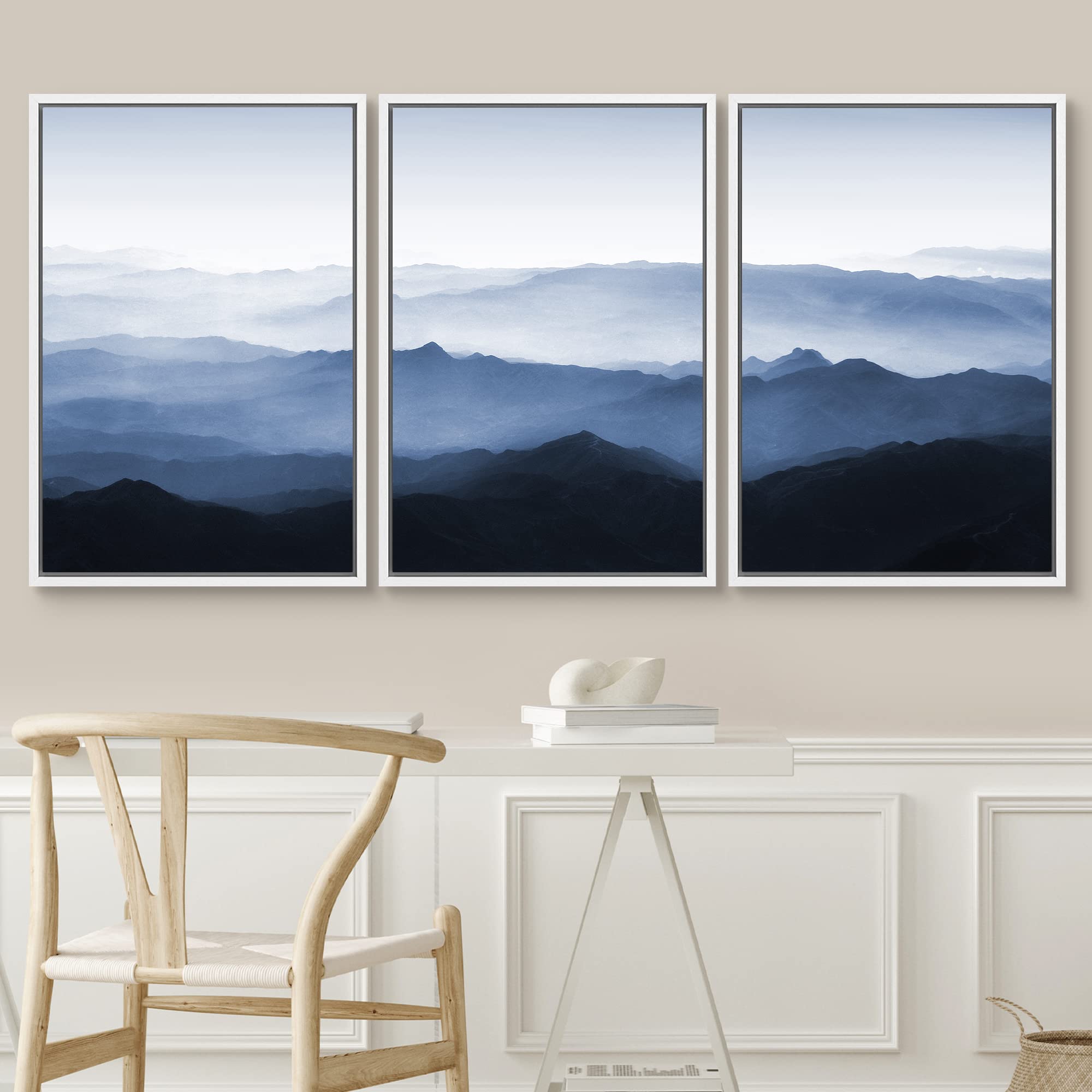 Signwin Framed Canvas Print Wall Art Set Aerial View Misty Mountain Forest Valley Nature Wilderness Photography Modern Art Rusti