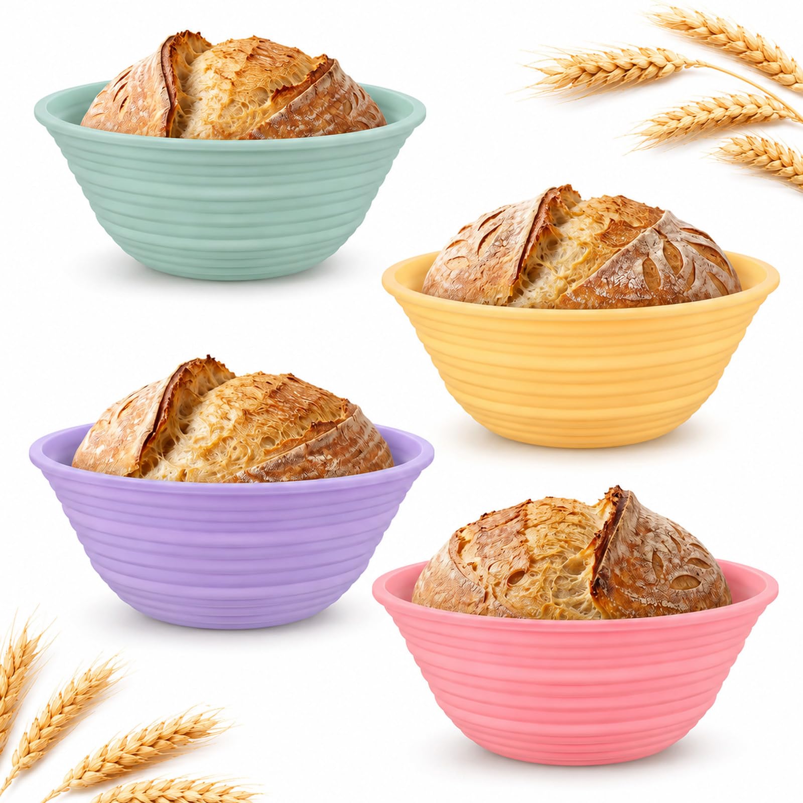 4 Pcs 9 Silicone Bread Proofing Basket, Round Banneton Dough Proofing Bowl