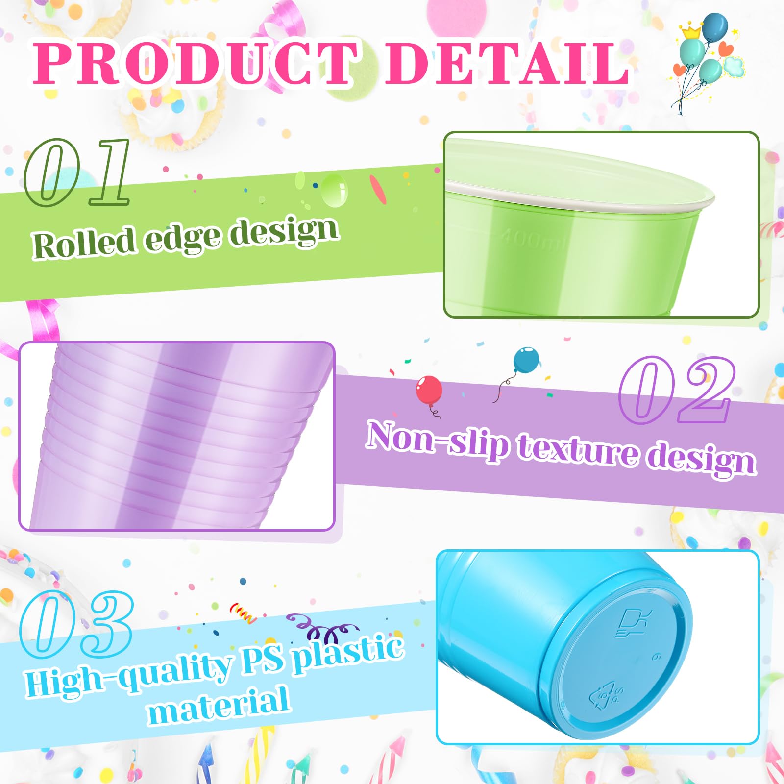 Afarnook 150 Pcs 16oz Plastic Cups Bulk Multiple Colors Disposable Cups Supplies for Birthday Wedding Graduation Halloween Thank