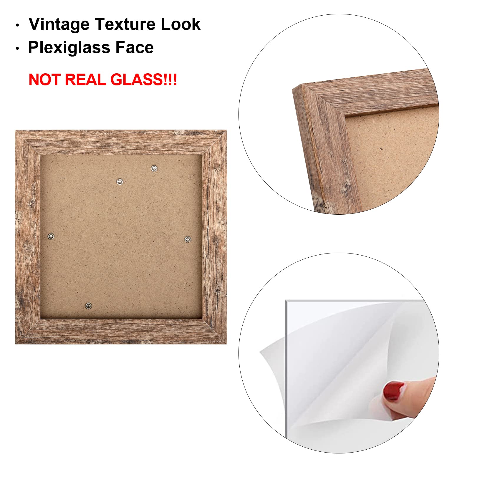 TOFOREVO 5x5 Picture Frames Set of 6 Rustic Wood Grain Photo Frame for Gallery Wall Mounting or Tabletop Display