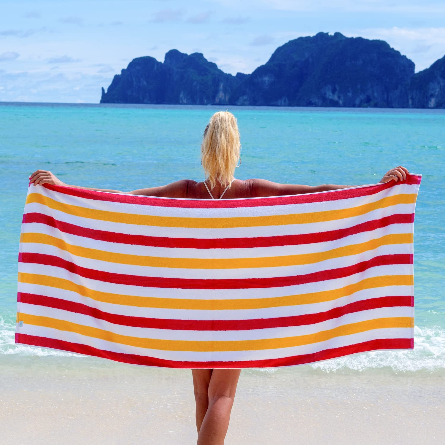 Arkwright Cabo Cabana Stripe Beach Towel Bulk - Case Of 24 - Large Soft Quick Dry Cotton Terry Towels For Pool, Swim, And Hot Tu