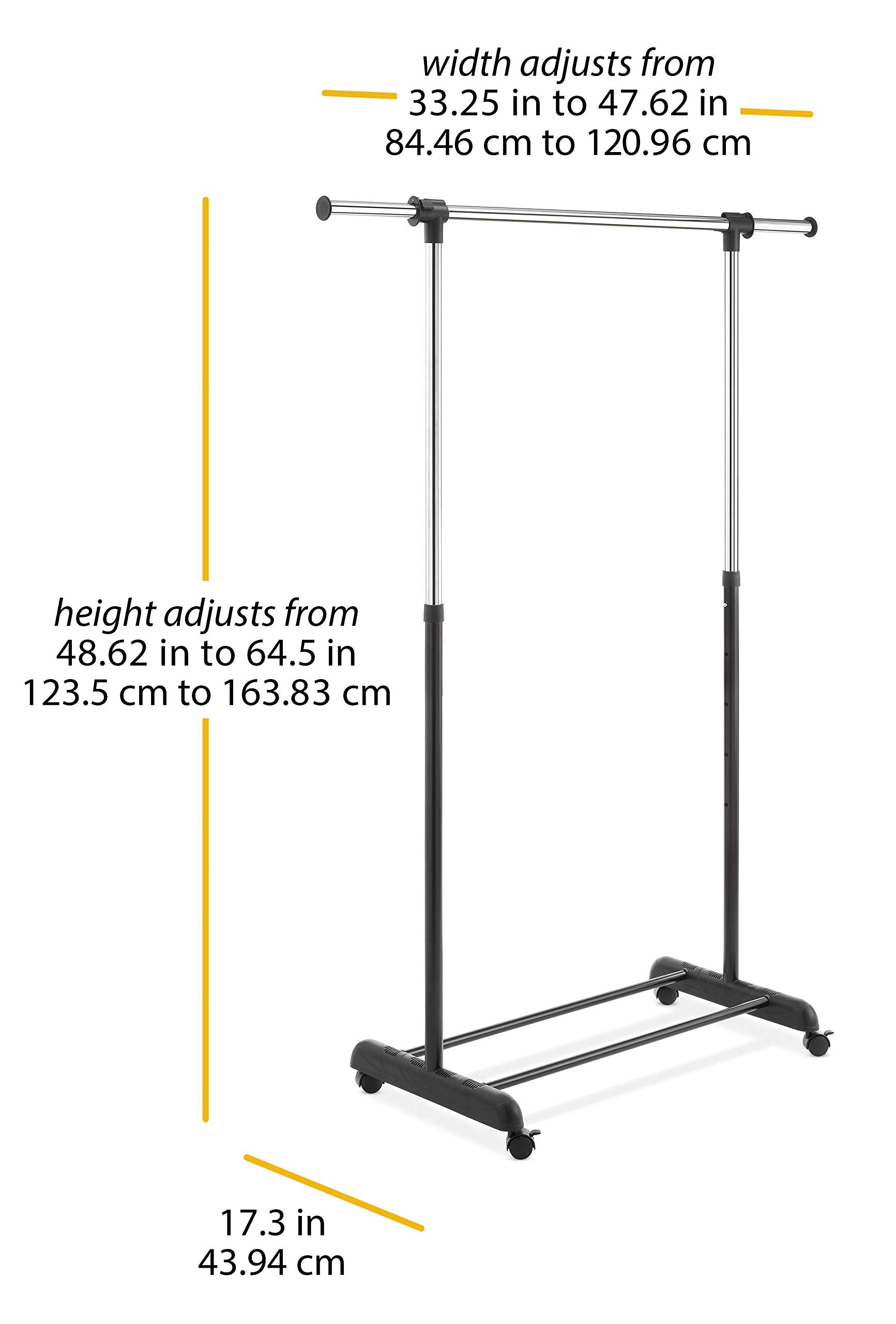Whitmor Adjustable Rolling Clothes Organizer Chrome Garment Rack, Black And Silver