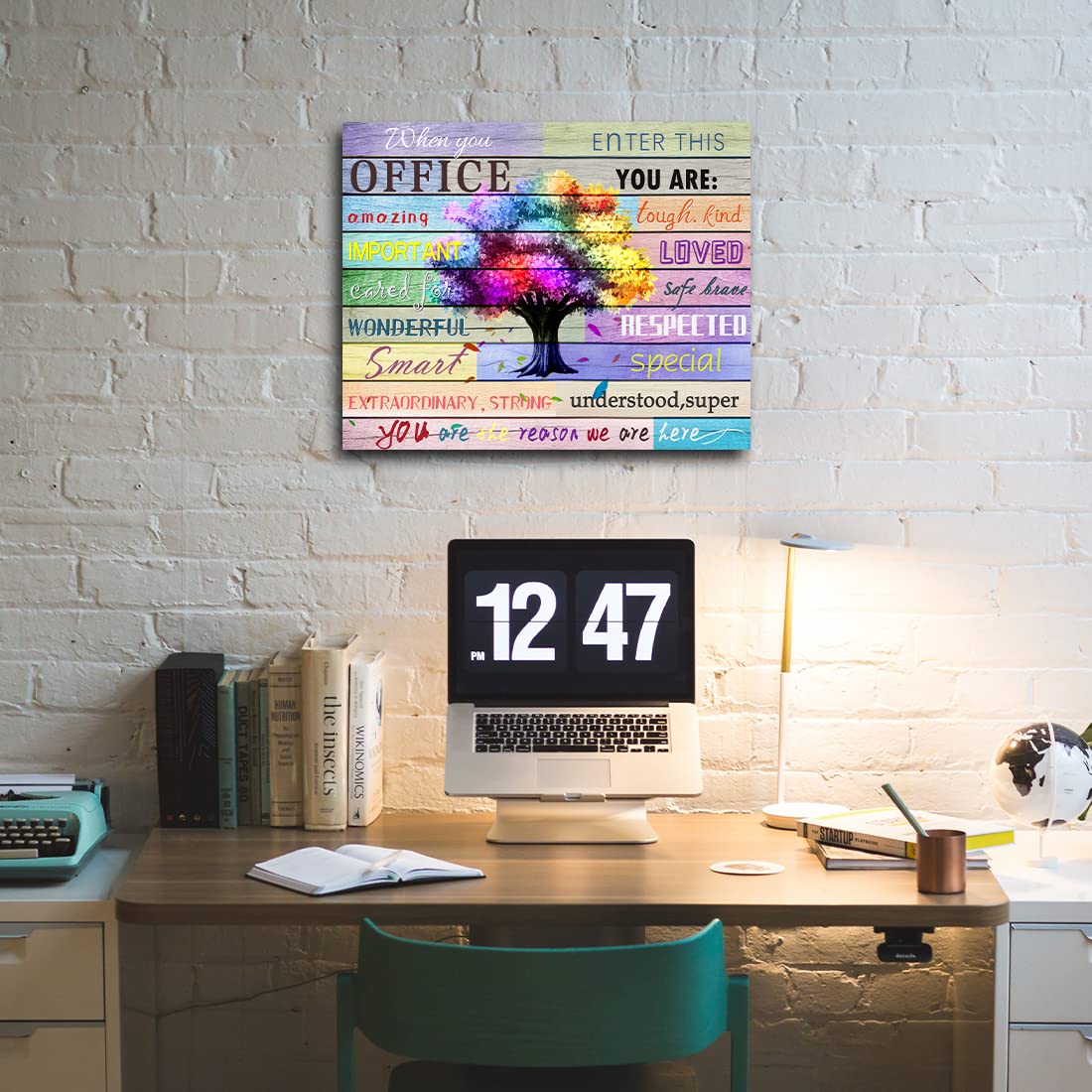 Inspirational Wall Art Office Motto Decor Quotes Colorful Tree Signs Pictures Wonderful Linen Painting Motivational Wall Decals for Home Office Room Decor Framed Canvas Prints 20x24 inches
