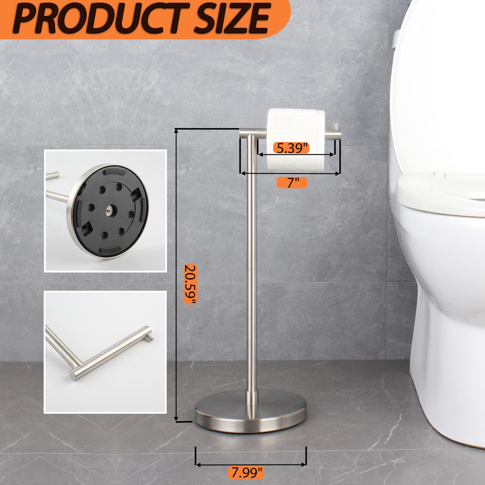 GERZWY Toilet Paper Holder Free Standing SUS 304 Stainless Steel Rustproof Pedestal Lavatory Tissue Roll Holder Floor Stand Storage Modern Brushed Finish DZY002-LS