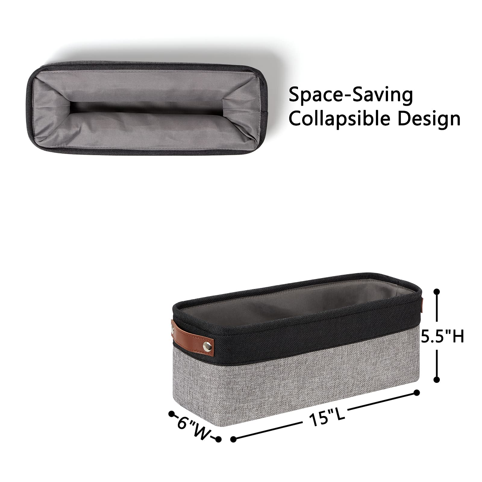 DULLEMELO Small Bathroom Baskets for Toilet Fabric Storage Baskets 2 Pack - 15''x6''x5.5'' Foldable Fabric Organizer for Storage Decorative Storage Bins for Home Closet(Black&Grey)