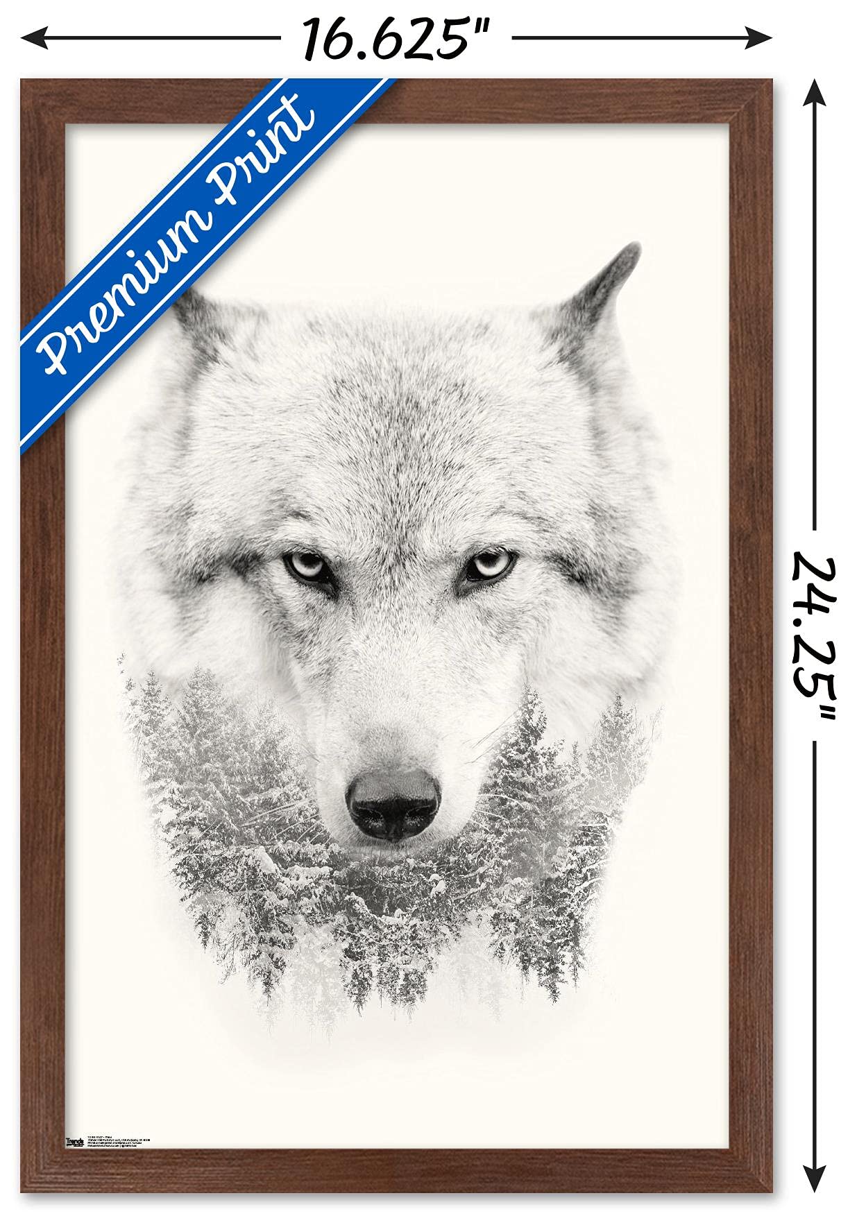 Trends International Wolf - Trees Wall Poster, 14.725'' X 22.375'', Mahogany Framed Version