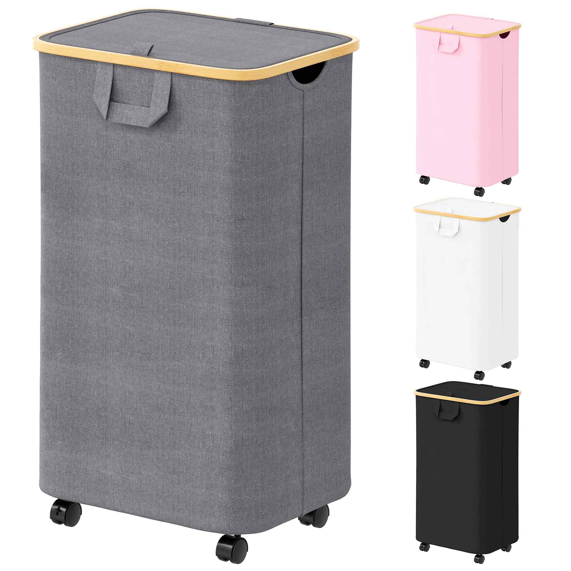 Spaceaid Laundry Hamper With Wheels And Lid, 26 Gal (100L) Rolling Clothes Basket With Bamboo Handle, Large Laundry Hamper For B