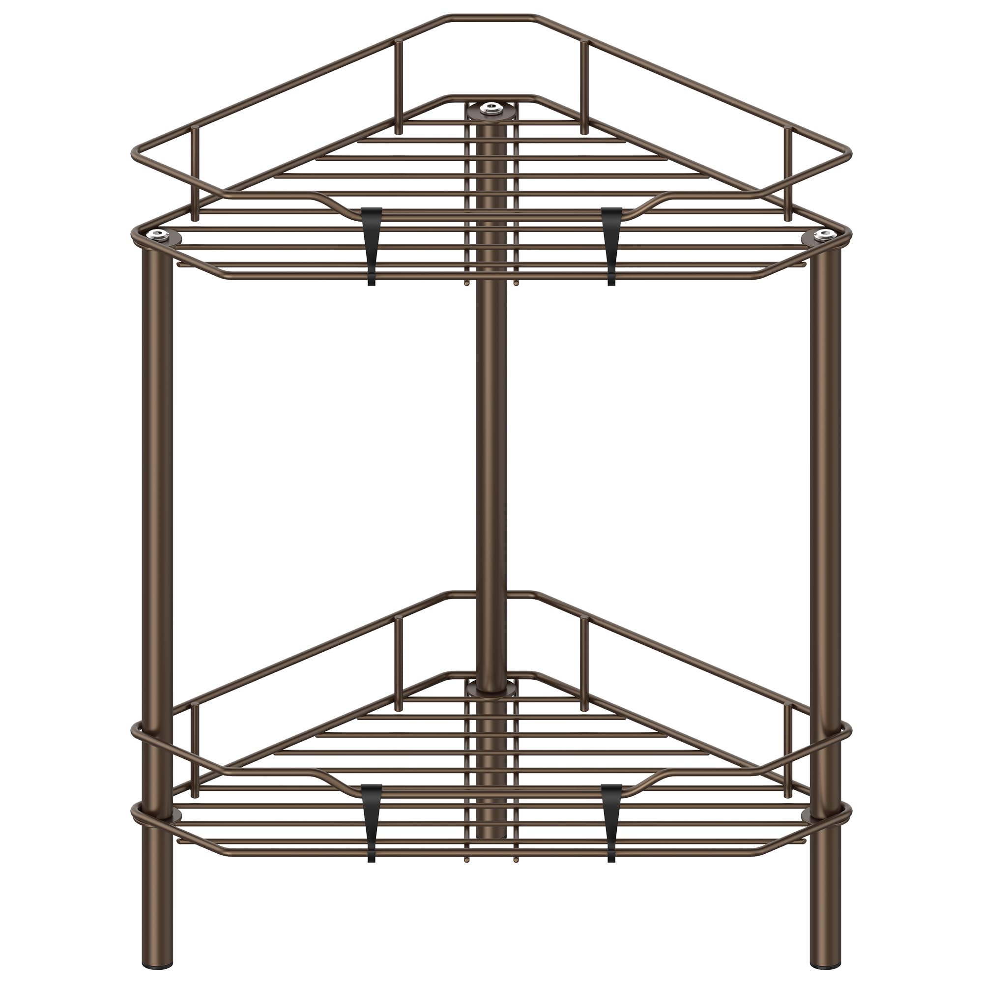 HuggieGems 2 Tier Floor Standing Corner Shower Caddy Organizer Shelf with Hooks, Bathroom Shelves Stand Rack, Bronze