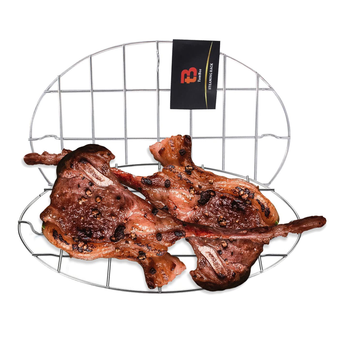 Tambee 9.8X6.7 Inch Oval Roasting Cooling Rack 304 Stainless Steel Baking Broiling Rack Cookware 0.8 Inch Heigh Thick Version 2P