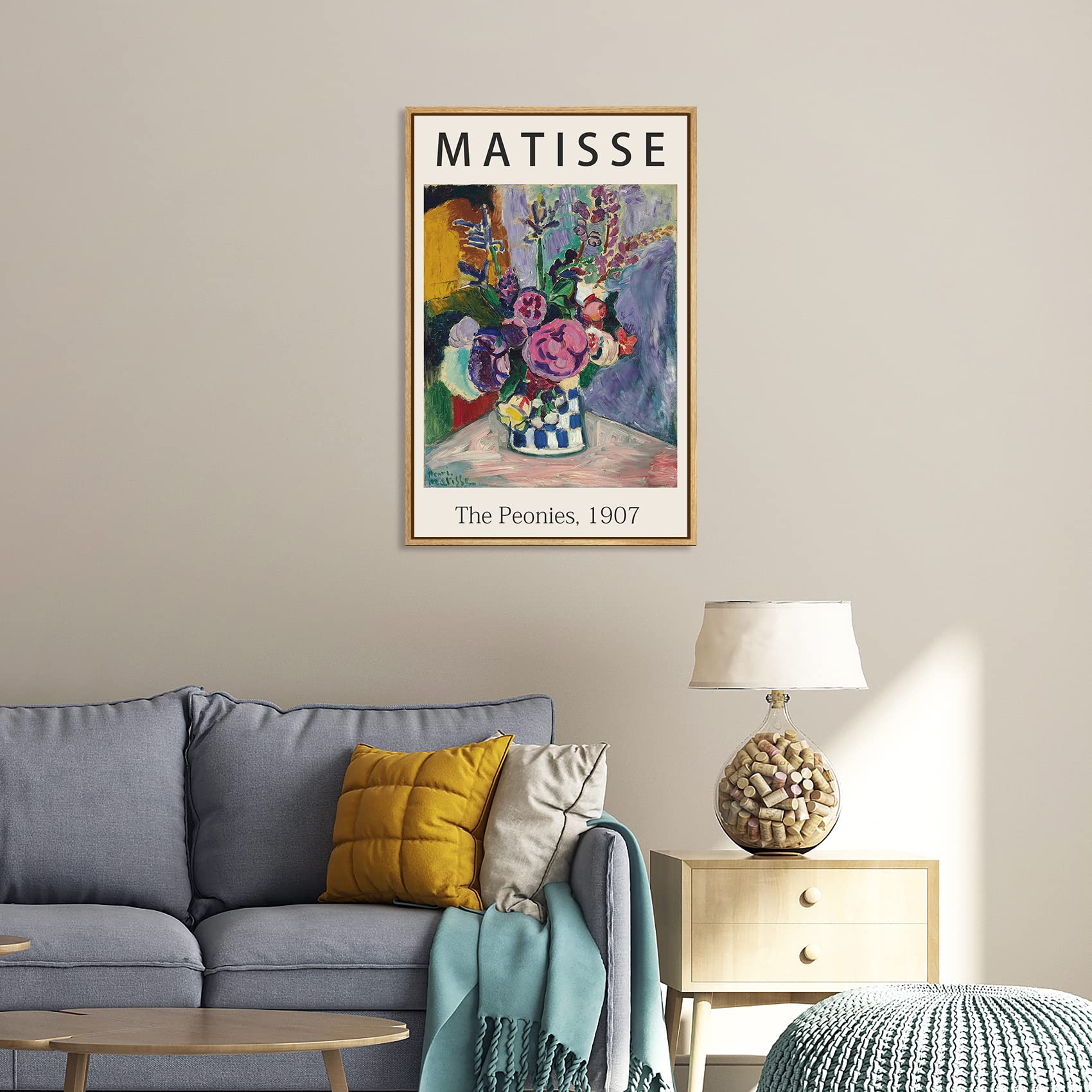 Framed Canvas Print Wall Art The Peonies, 1907 Famous Paintings By Matisse Colorful Peony Flower Illustration Canvas Print Artwo
