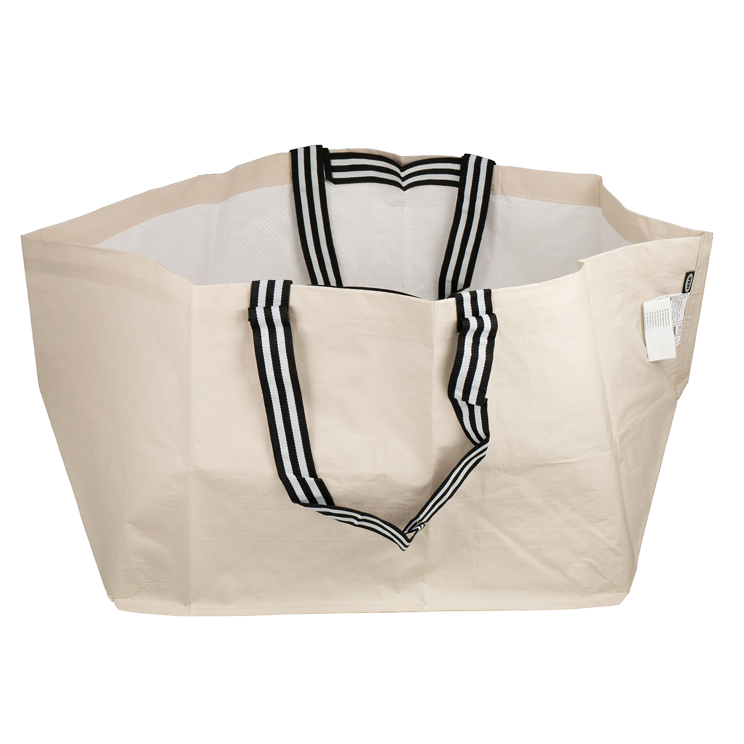 Ikea Gorsnygg Large Reusable Carrier Bag (Frakta-Style), Light Beige With Striped Handles, 57X37X39Cm, 71L, 205.041.94 - Set Of