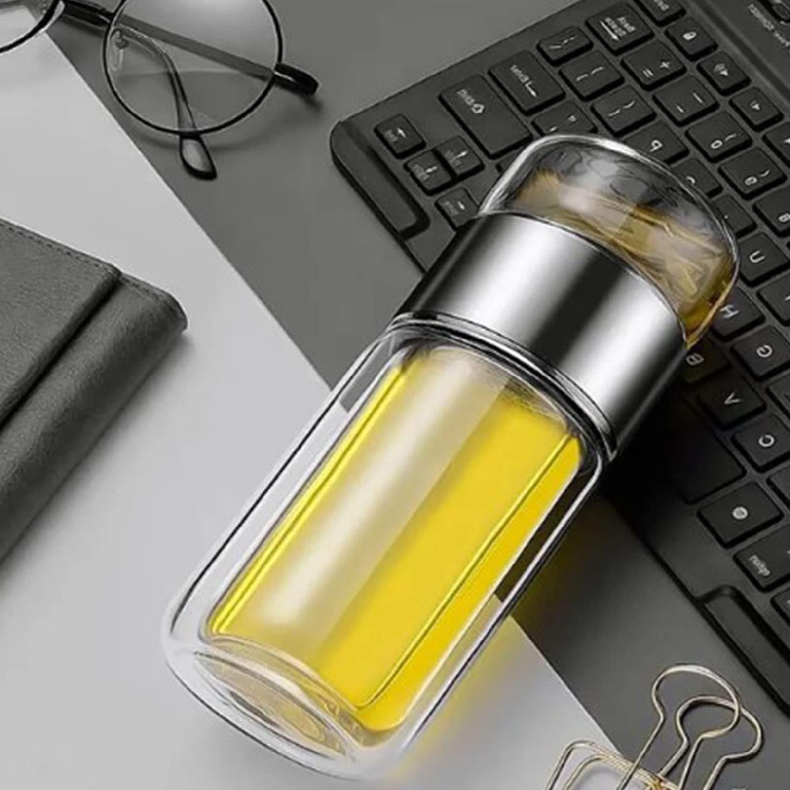 420ml/14oz Tea Tumbler Tea Infuser Bottle Double Layer Glass Travel Tea Mug Loose Leaf Tea Strainer Tea Cup Glass Tumbler Office