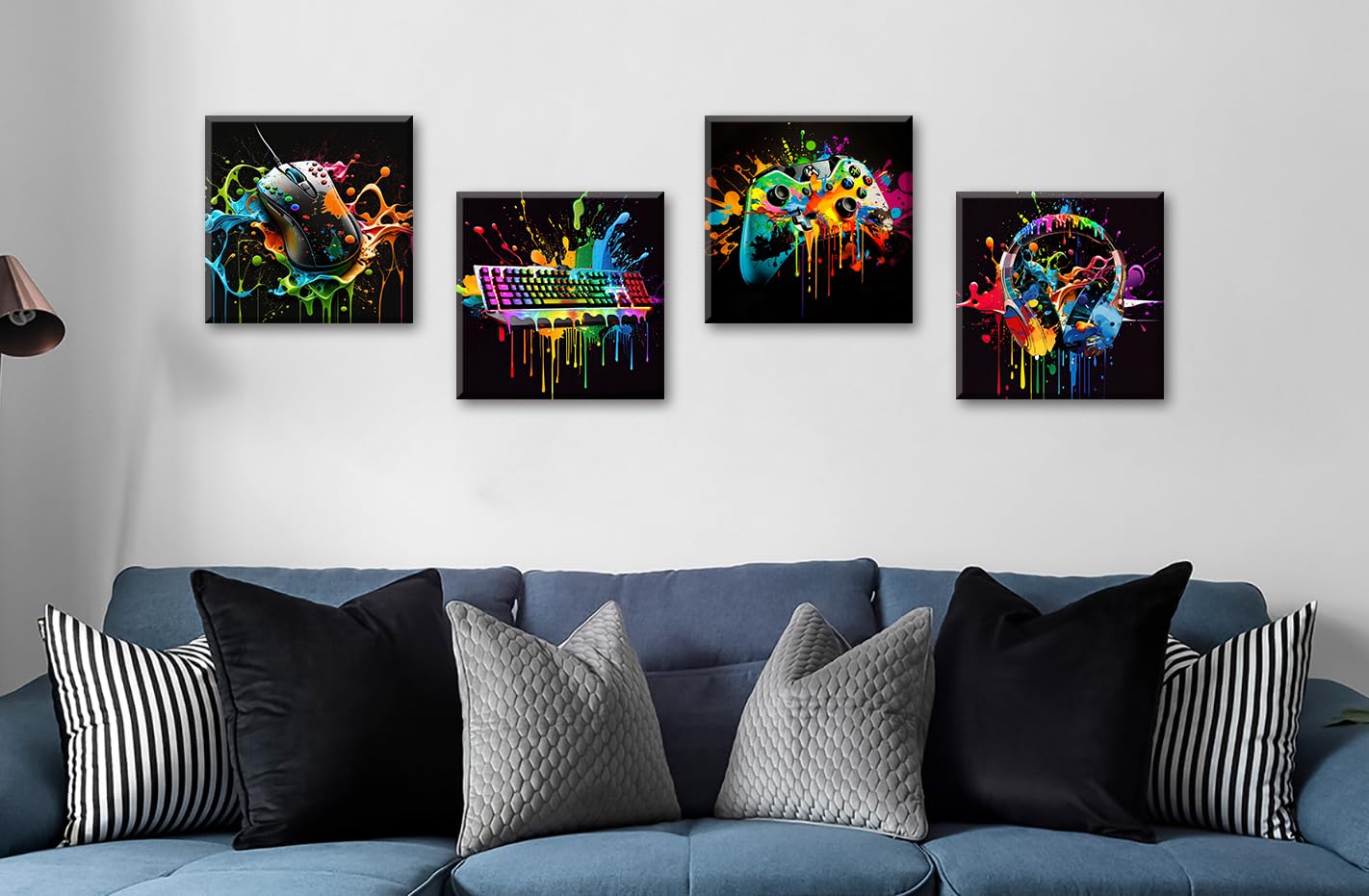 Gamer Room Decor For Boys - Game Wall Art Graffiti Gamepad Earphone Canvas Print Pictures Cool Video Gaming Poster Street Pop Me