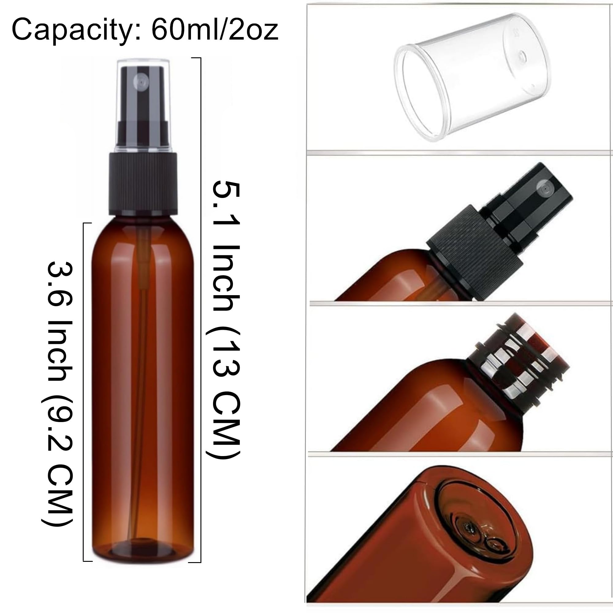 Sinide Spray Bottles 60 Ml / 2 Oz, 4 Pack Empty Fine Mist Plastic Mini Travel Bottle Set, Portable Refillable Makeup Sprayer Con
