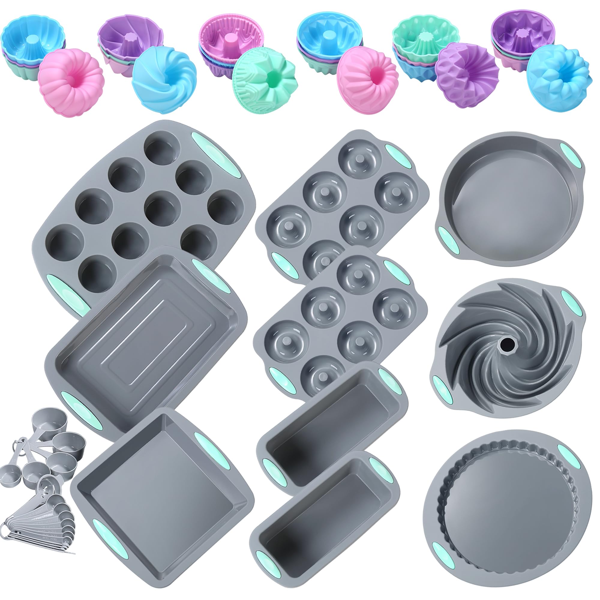 Tongjude 51 Piece Silicone Bakeware Set, Non-Stick Kitchen Oven Baking Pans, Silicone Cake Molds With Muffin Pan, Cookies Baking
