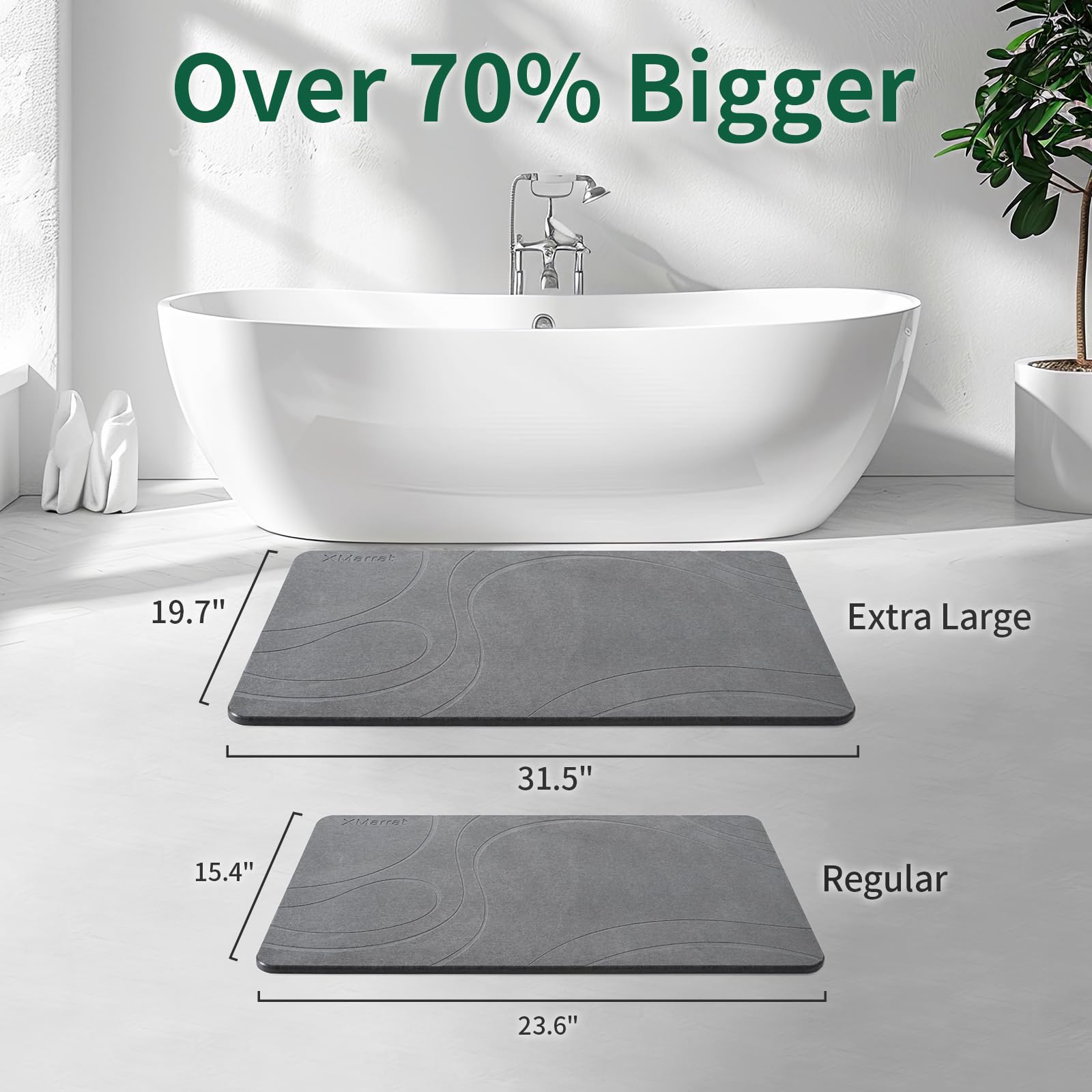 Xmarrat Large Stone Bath Mat, Super Absorbent Diatomaceous Earth Bath Mat Large, Quick Drying Non-Slip Diatomite Stone Bath Mats