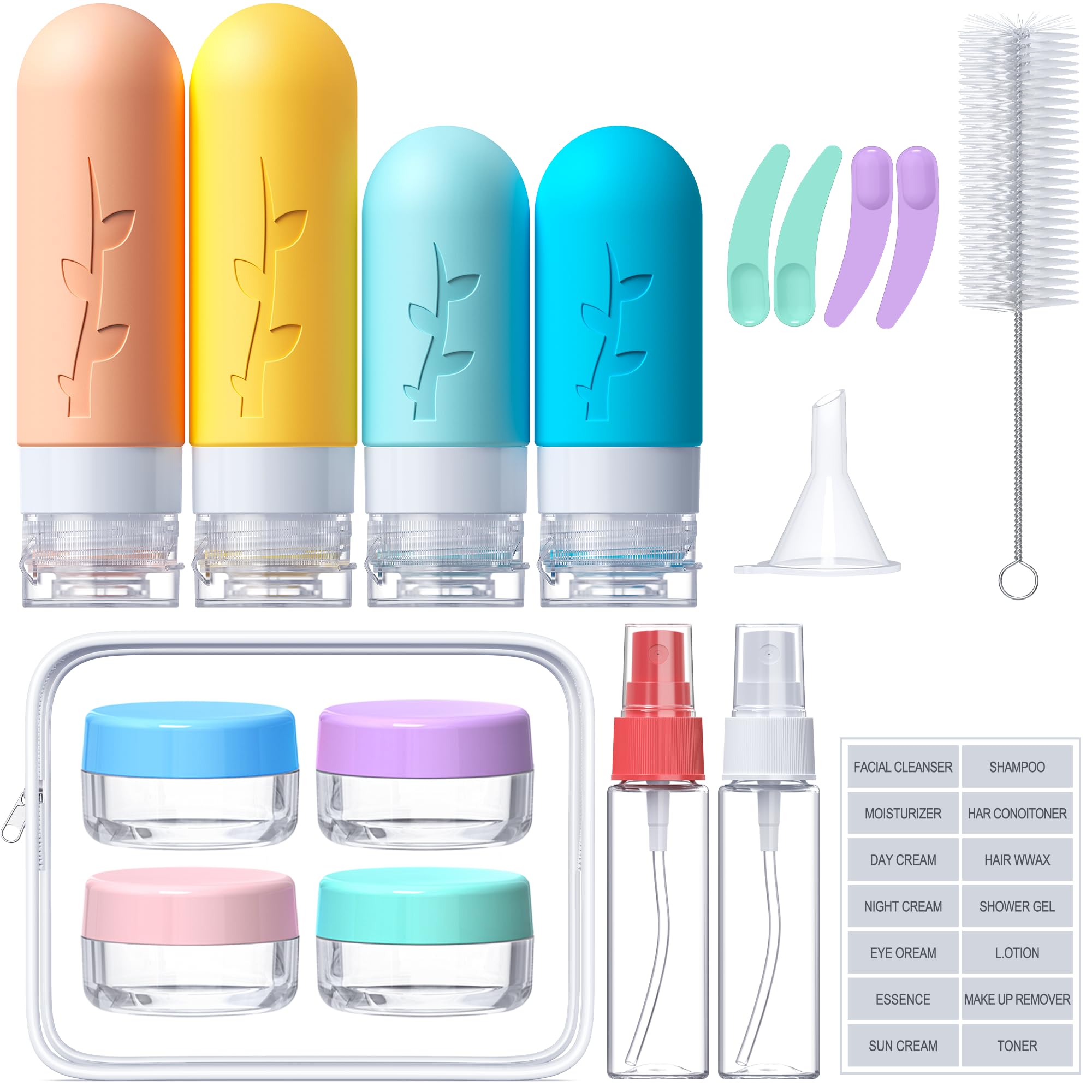 18pack Travel Bottles for Toiletries  Travel Essentials Tsa Approved travel toiletry bottles Silicone Travel Containers  Leak Proof Refillable Liquid for Shampoo Conditioner Lotion