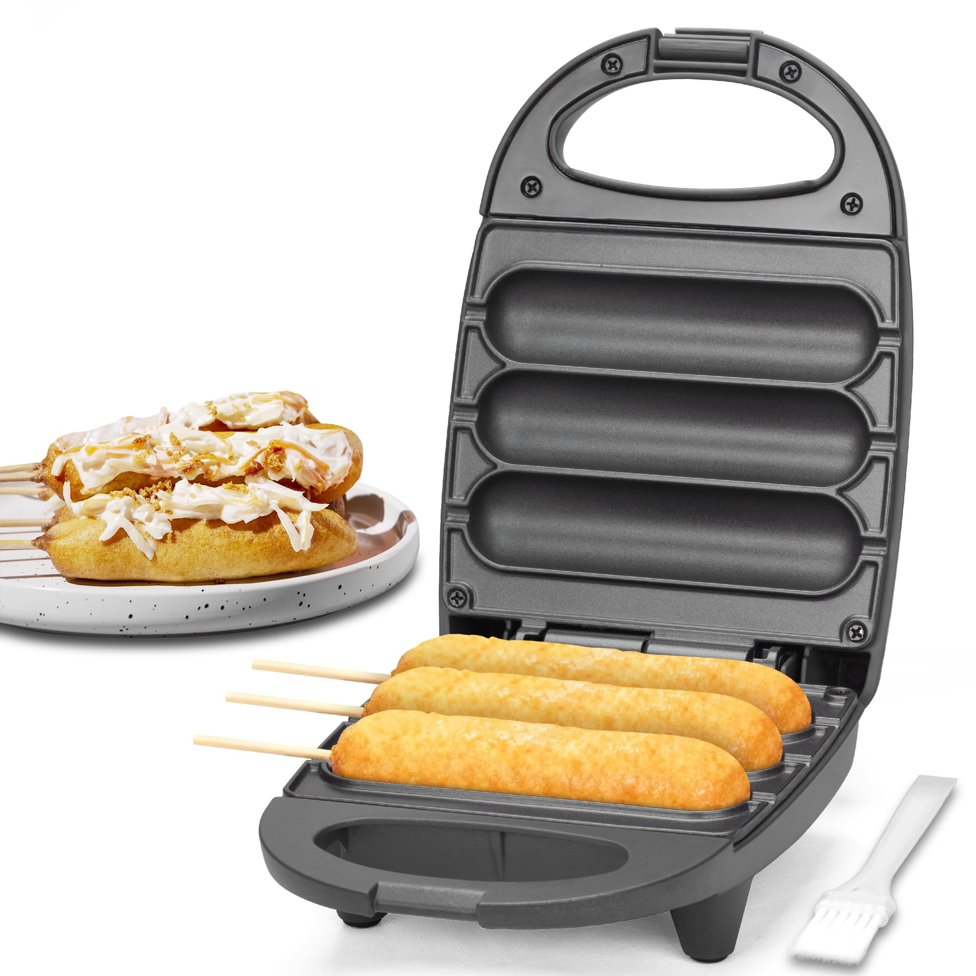 SugarWhisk Electric Corn Dog Maker, Fryer for 3 Mini Corn Dogs on Stick, Cheese Mozzarella Sticks & Treats, Corndog Maker Machin