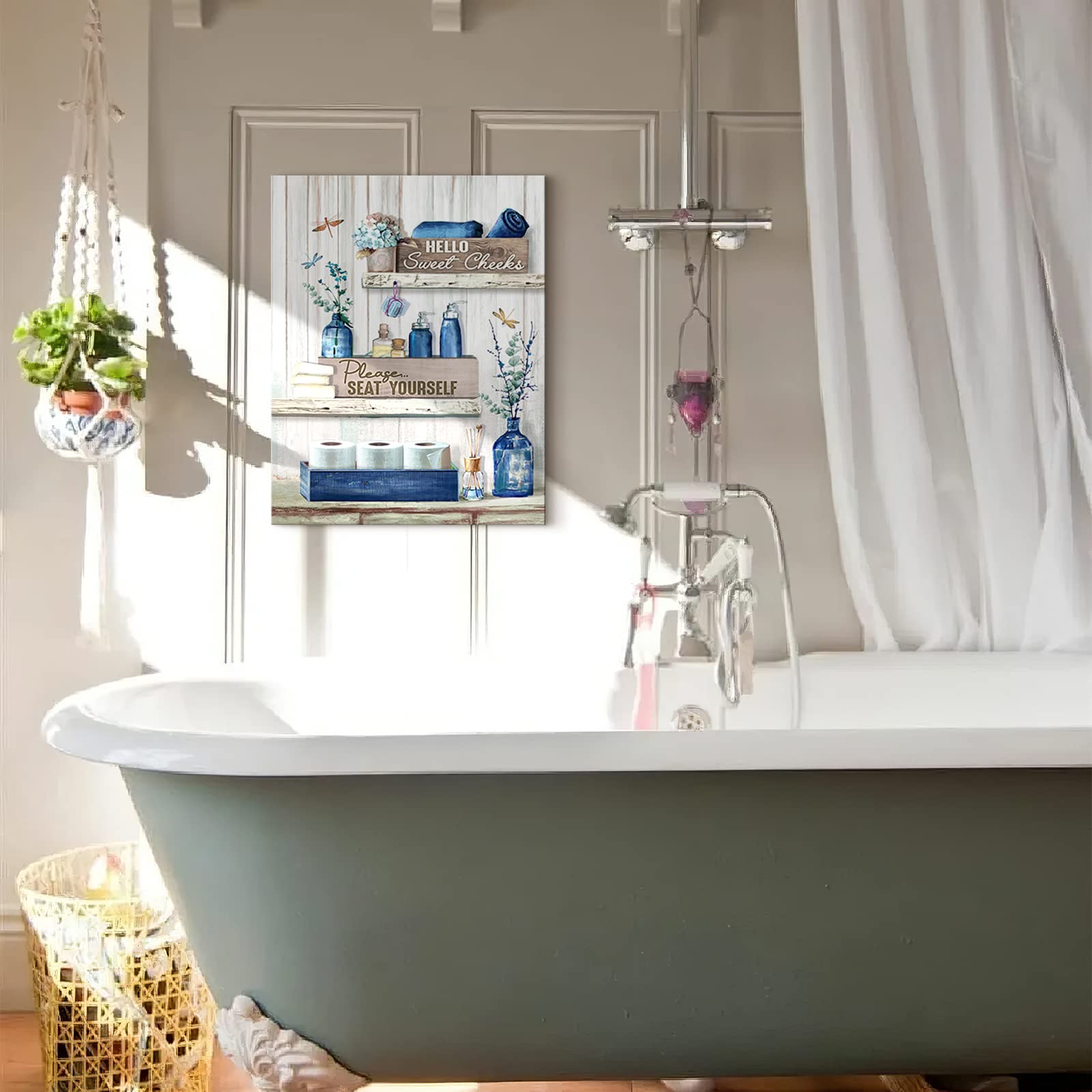 Bathroom Decor Canvas Wall Art Rustic Bathroom Sign Please Seat Yourself Print Paintings Navy Blue Bathroom Pictures Modern Home