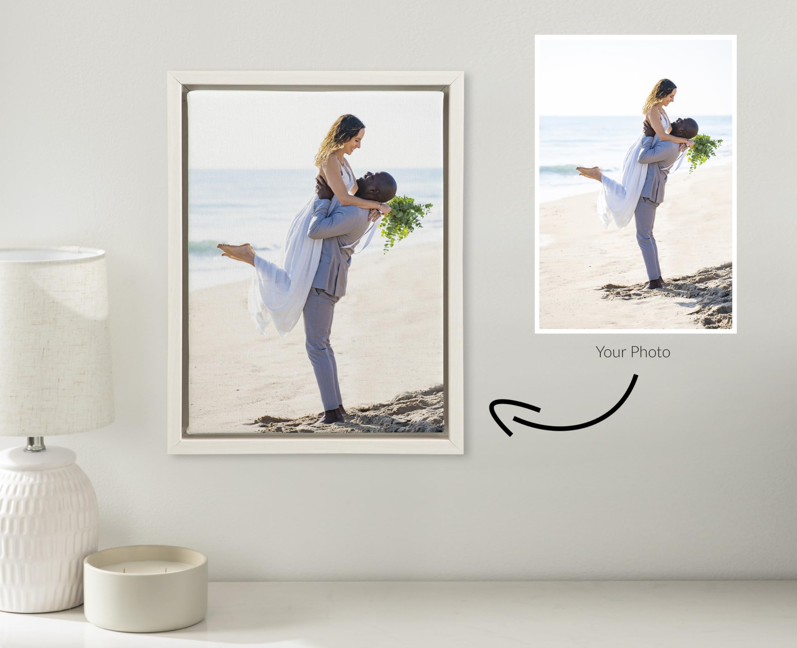 Kate And Laurel Custom Printed Framed Canvas Wall Art, 10X13 White, Sylvie Personal Canvas Print With Your Photos For Bedroom Or