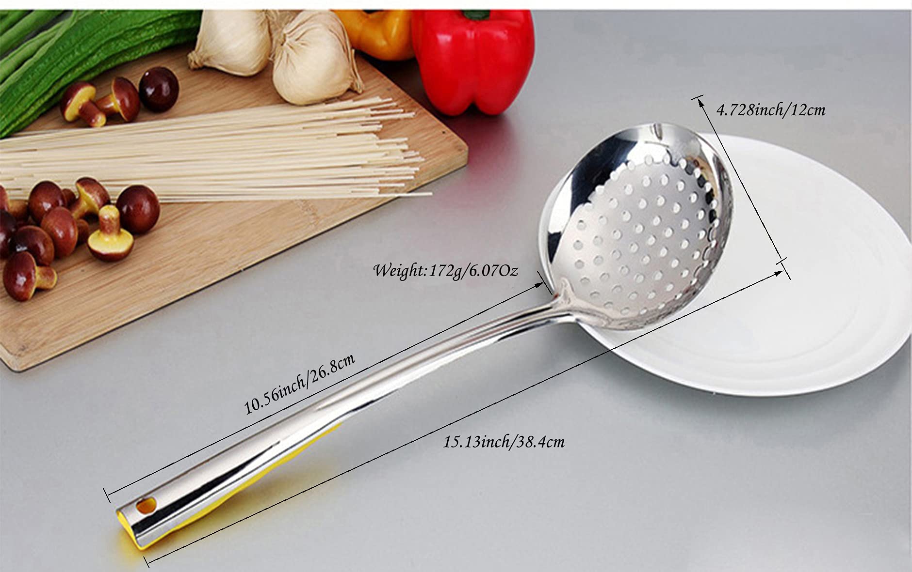 Tenta Kitchen Dia 12Cm Stainless Steel Skimmer/Slotted Spoon/Strainer Ladle With Abs Plastic Heat Resistant Handle