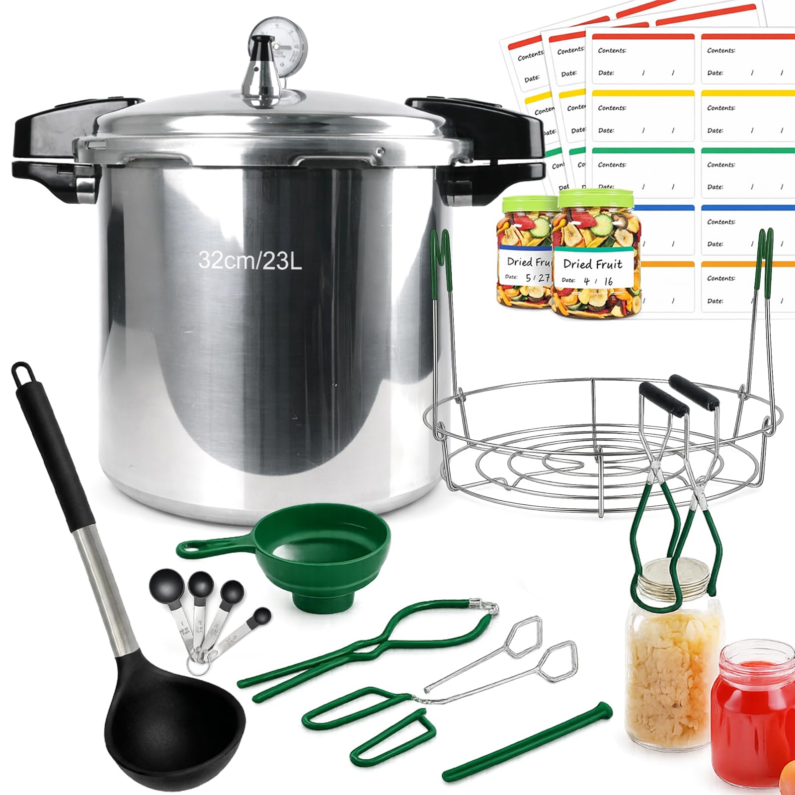 24 Quart Pressure Canner with Gauge & 9Piece Canning Supplies Starter Kit  Extra Large Aluminum Pressure Cooker for Canning, I
