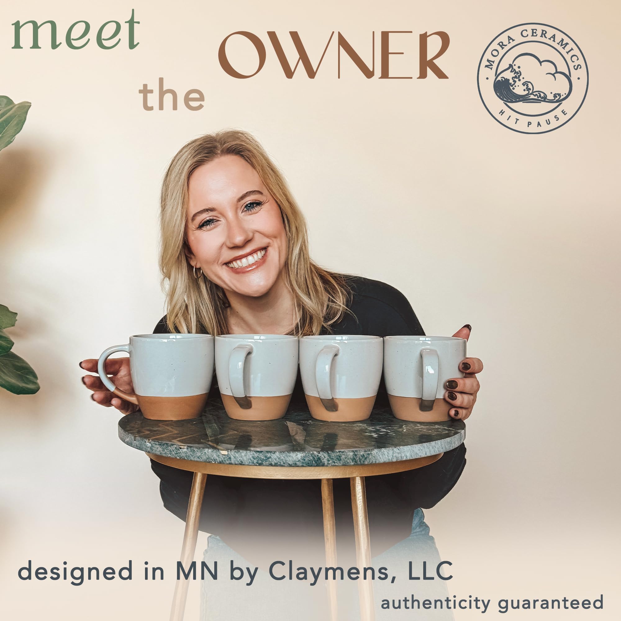 Mora Ceramic Large Latte Mug Set of 4  16oz - Microwavable  Porcelain Coffee Cups With Big Handle - Modern  Boho  Unique Style For Any Kitchen. Microwave Safe Stoneware - Earl Grey