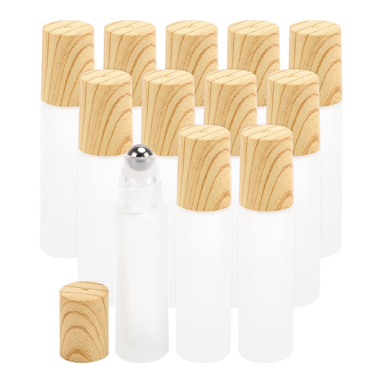 Tbestmax 12 Pcs 10 Ml Glass Roll On Bottle With Lid For Essential Oils, Refillable Clear Perfume Sample Bottles With Stainless S