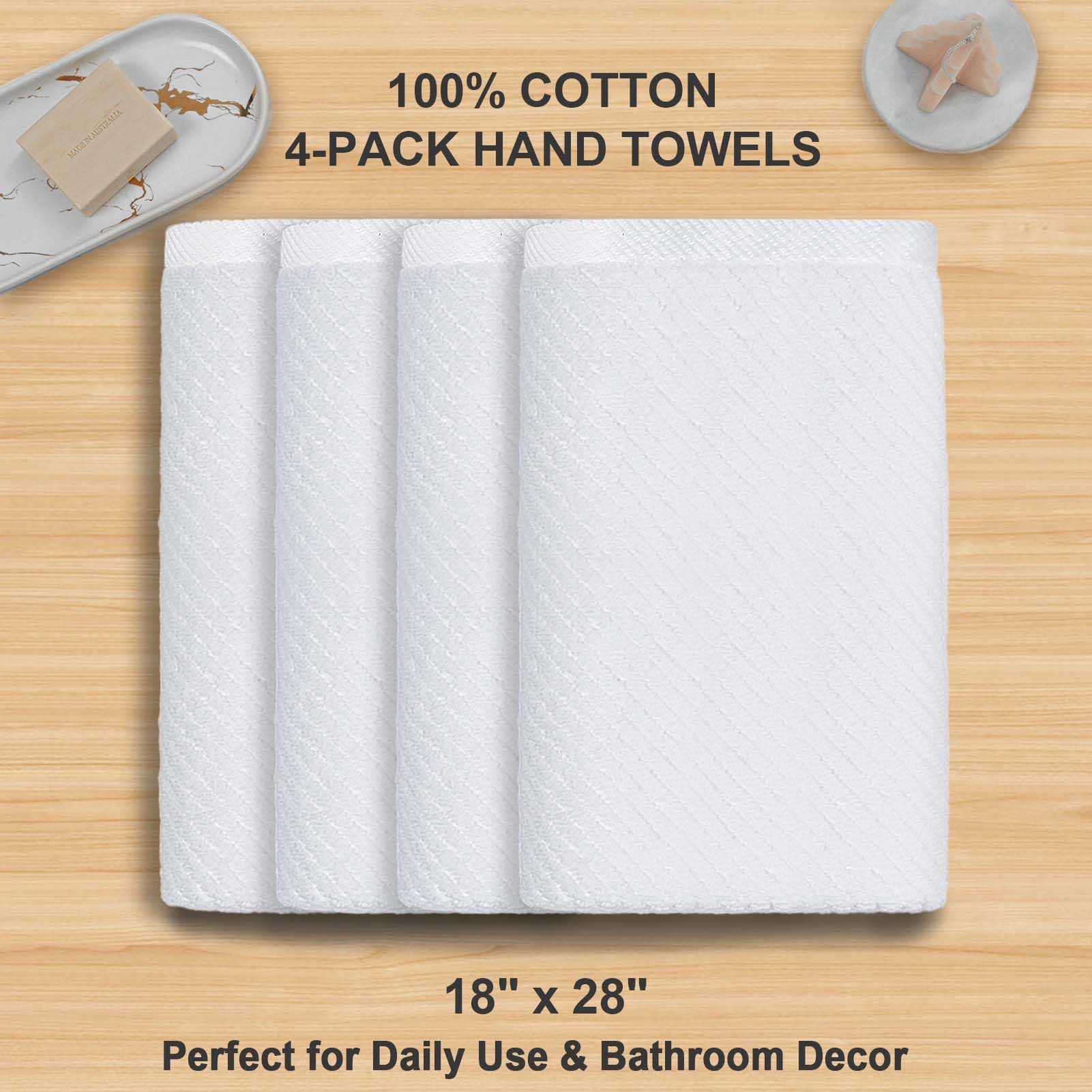 Voova & Movas White Hand Towels - 100% Cotton | Lightweight | Thick | Quick Dry | Soft | Absorbent, 4 Pack Large 18'' X 28'', Ba