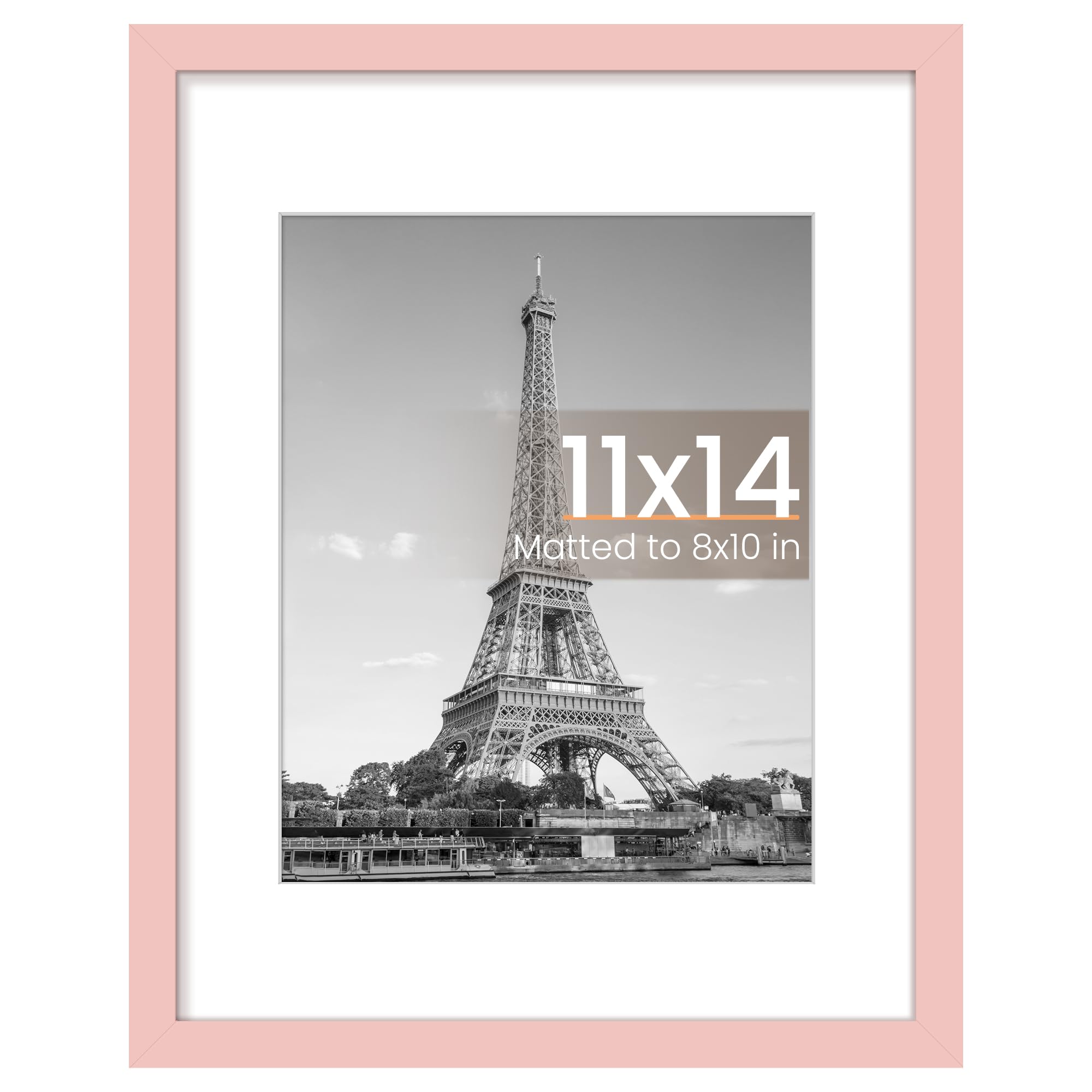 upsimples 11x14 Picture Frame, Display Pictures 8x10 with Mat or 11x14 Without Mat, Wall Hanging Photo Frame, Pink, 1 Pack