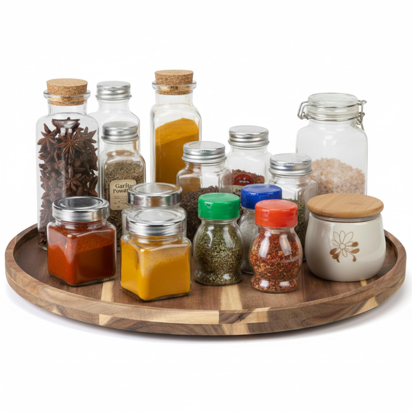 Yiyiring 24 Wood Lazy Susan for Countertop Acacia Large Turntable Rotating Serving Tray for Table Top Non Skid Kitchen Tray Re