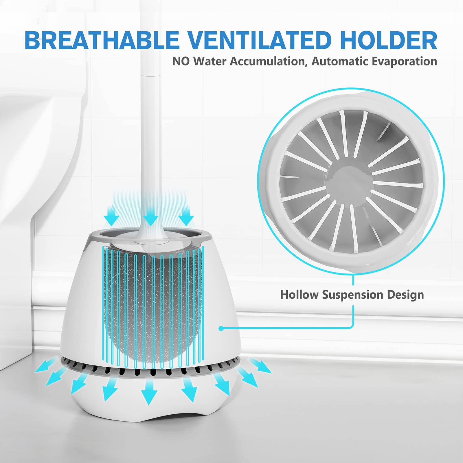 Toilet Brush And Holder, Toilet Bowl Brush With Ventilated Holder And Ergonomic Long Handle, Durable Bristles Toilet Scrubber Se