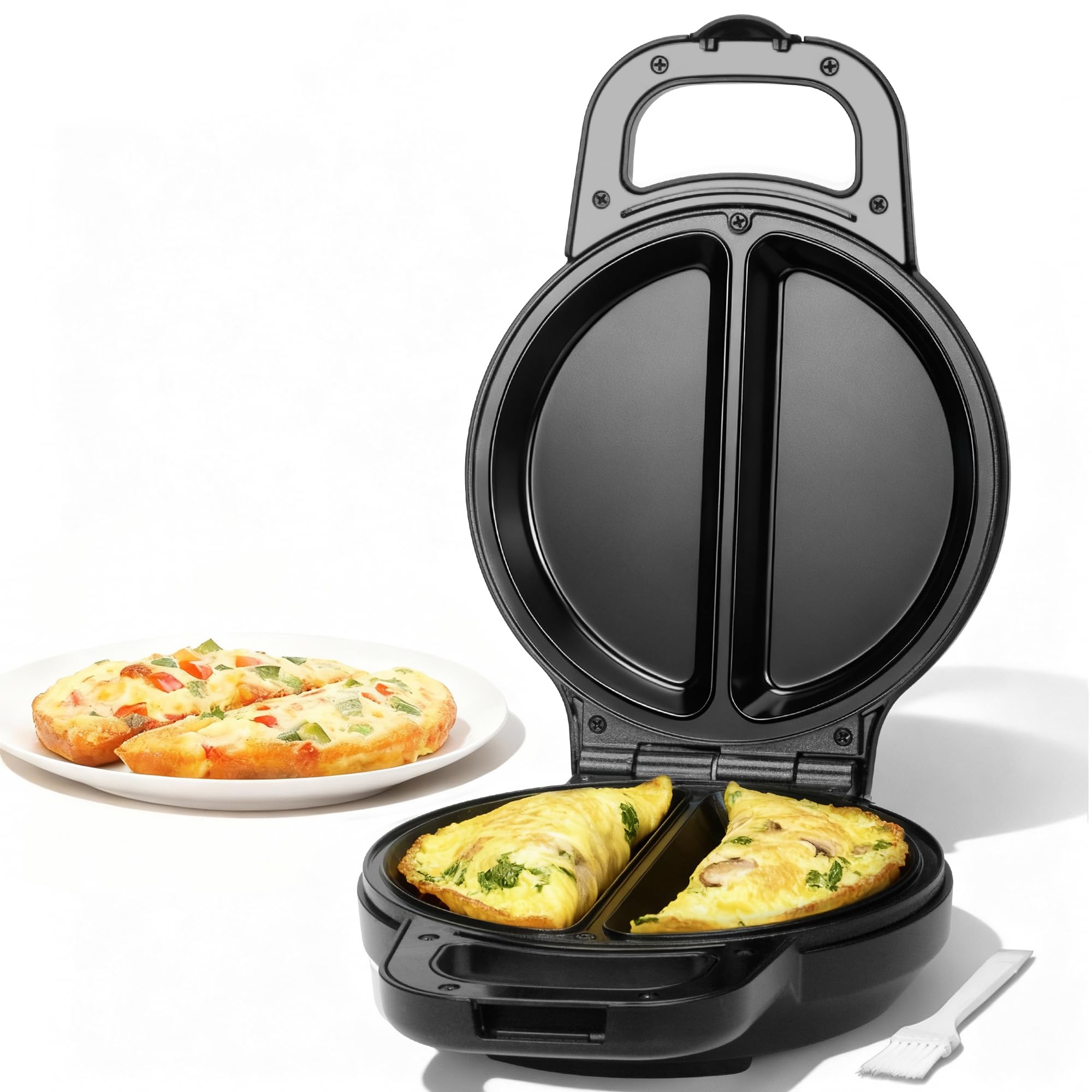 Sugarwhisk Flip Double Omelette Maker Electric, Non-Stick Omelet Frittata Snack Maker For 2 Individual 6.5 Omelets, Burrito Make