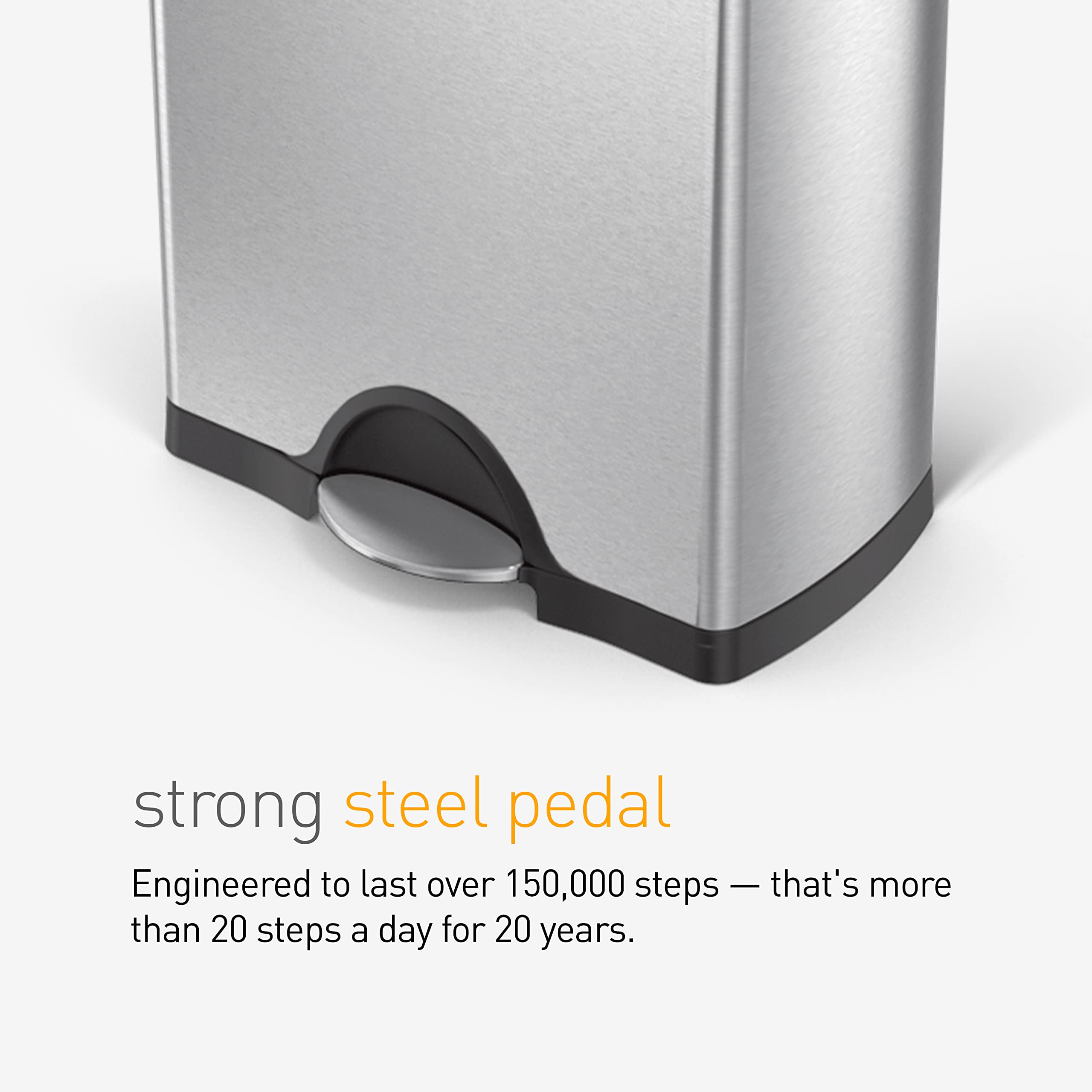 simplehuman 30 Liter / 7.9 Gallon Rectangular Step Trash Can, Brushed Stainless Steel