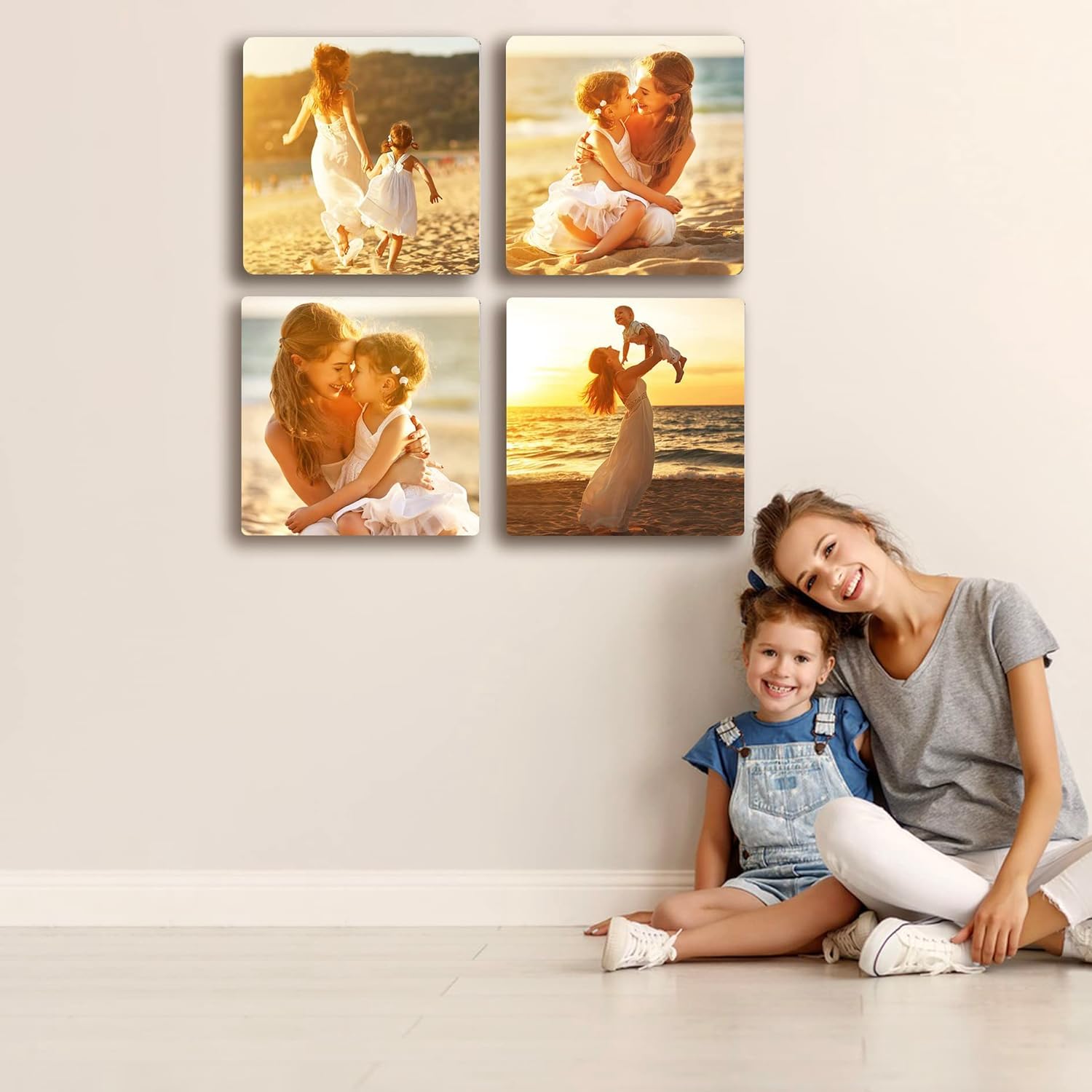 Custom Photo Tiles, Personalized Mix Metal Tiles Picture Frames Stick On Wall, Picture Frames Collage Wall Decor Square Picture