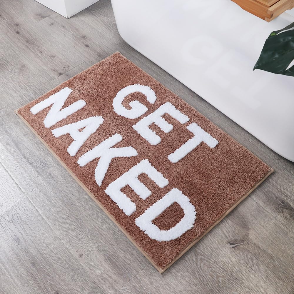 Zeeinx Get Naked Bath Mat Cute Bathroom Rugs Non Slip Microfiber Bath Rugs Funny Bathroom Decor Machine Washable Coffee Bath Mat
