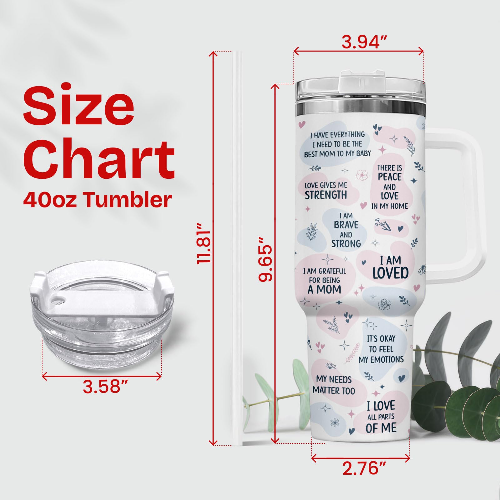 34HD First Mothers Day Gifts, Elephant Mom Tumbler with Lid and Straw, 40oz Cup for Expecting Mom, Mommy Daily Affimation Insula