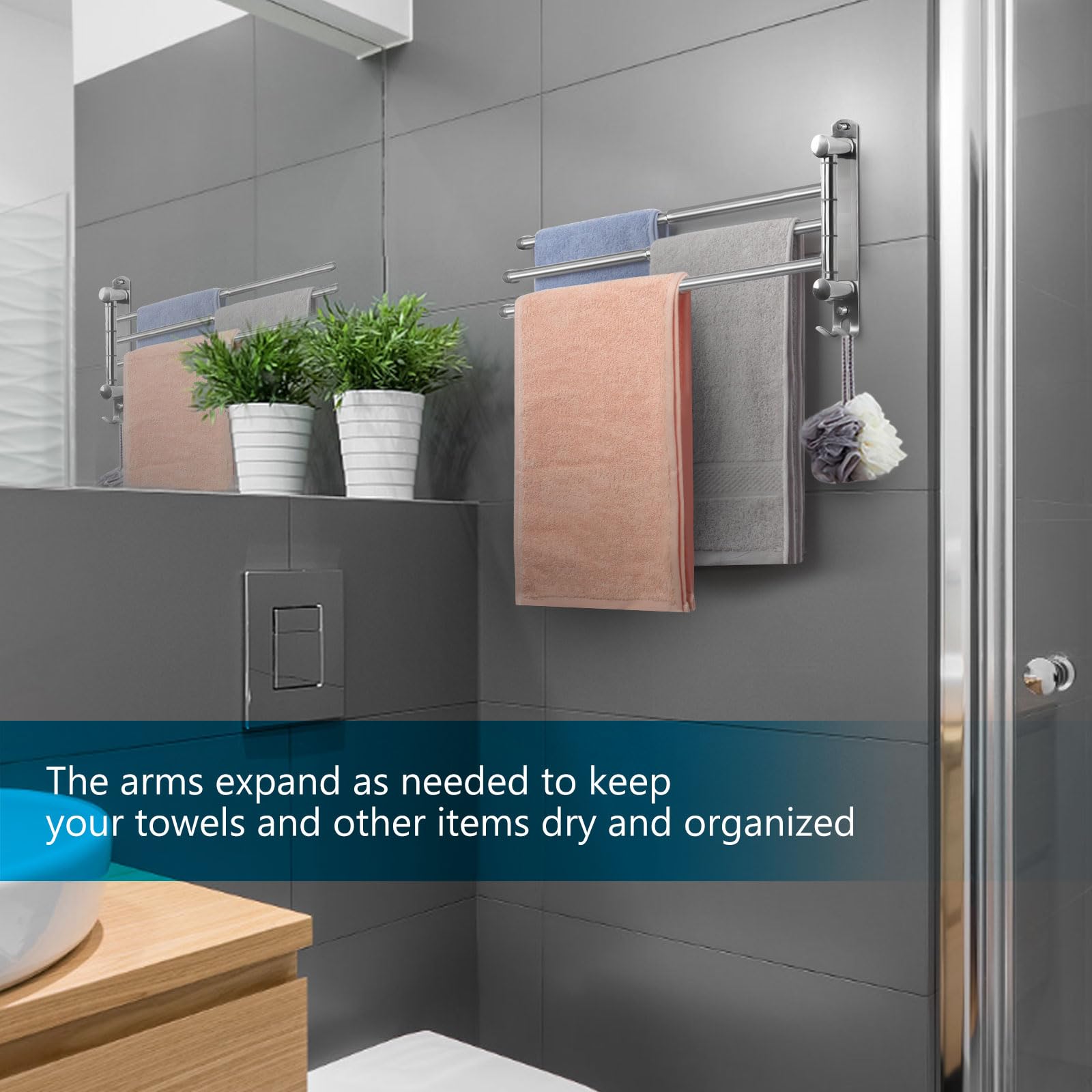 Adjustable Bathroom Towel Rack Jsver Sus304 Stainless Steel Towel Rack With Adjustable Arms (Silver, 3 Arms)