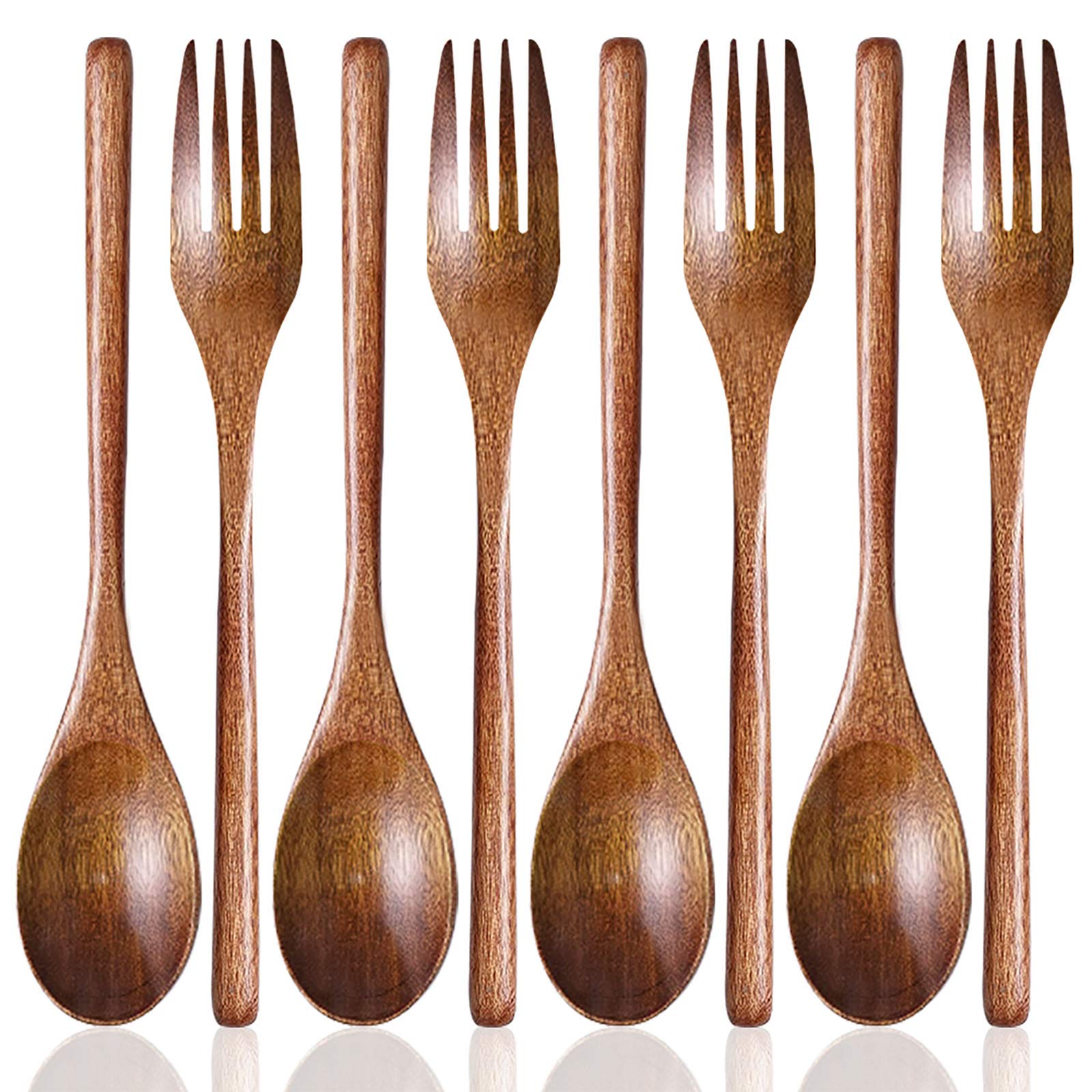 Set Of 8, Wood Soup Spoons And Forks, Dakuan Wooden Ladle Spoon And Fork Set For Party, Banquet, Buffet, Catering, Daily Life- 9