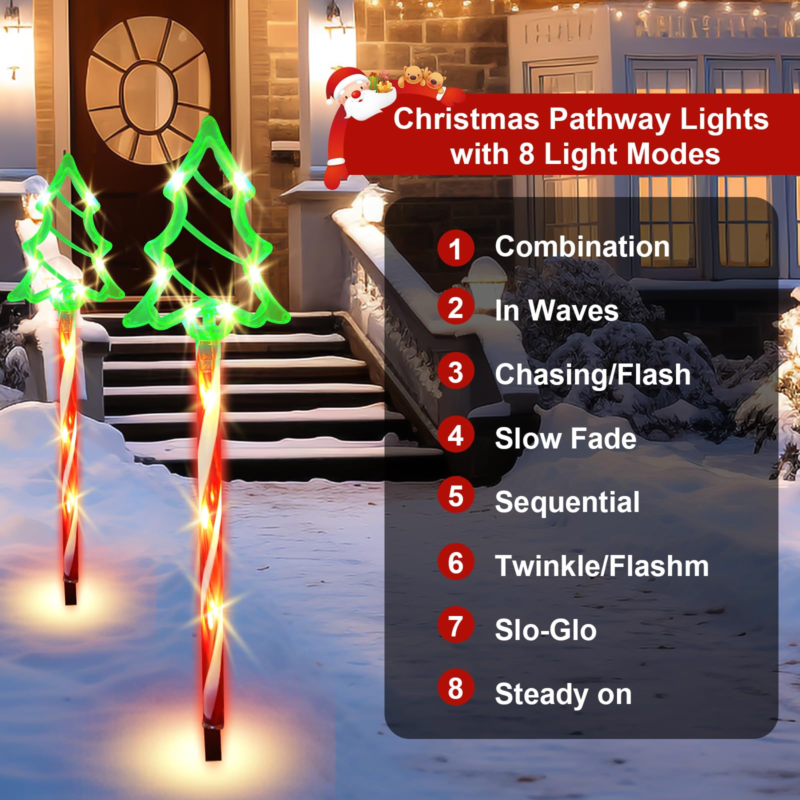 5Pack Christmas Solar Pathway Lights Outdoor -8 Lighting Modes Waterproof Candy Cane Stake Lights, Solar Christmas Lights Outdoo