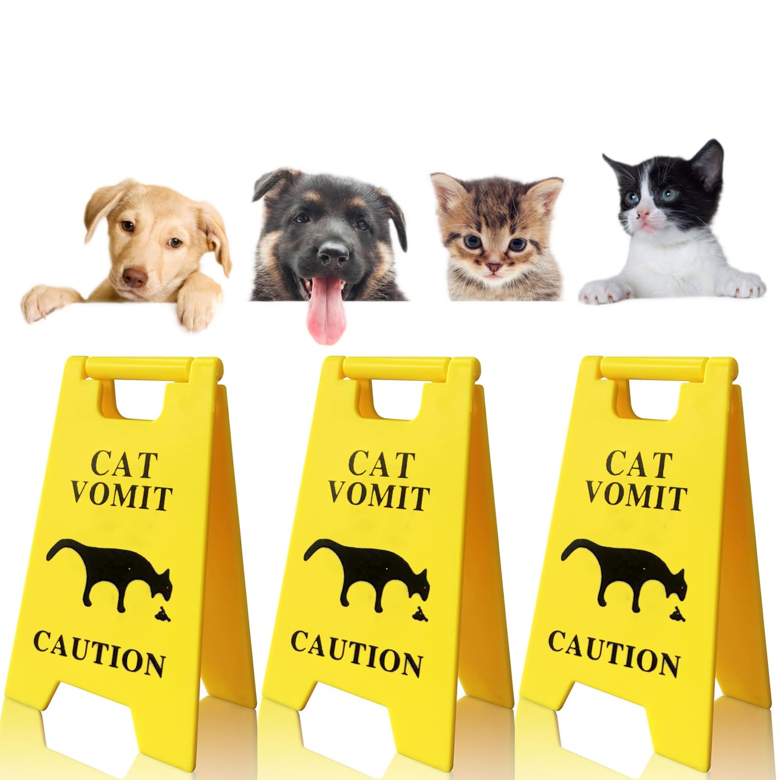 Dog and Cat Vomit Caution Sign 3Pcs Cat Vomit Sign 5 Inches Cats Vomits Warning Signs Desk Decorations Funny Novelty Cats Signs 
