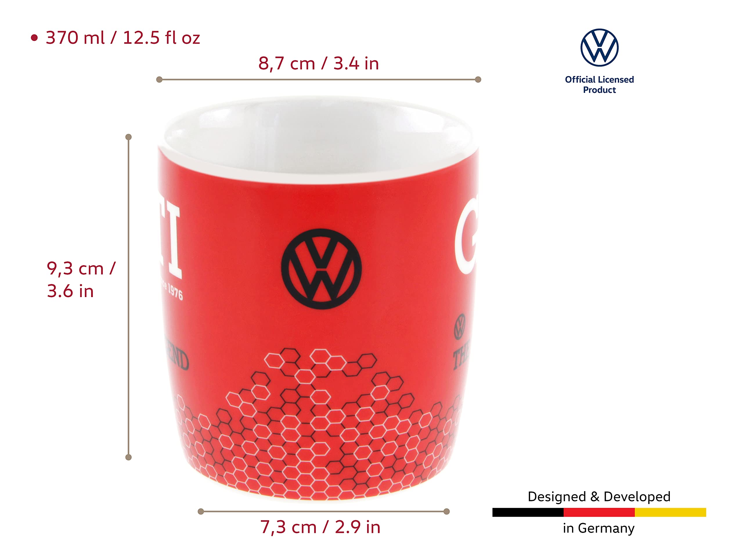 Brisa Vw Collection - Volkswagen Ceramic Coffee-Tea-Cappuccino Mug Cup In Gti Golf Design (370 Ml/12.5 Fl Oz/Gti The Legend/Red)