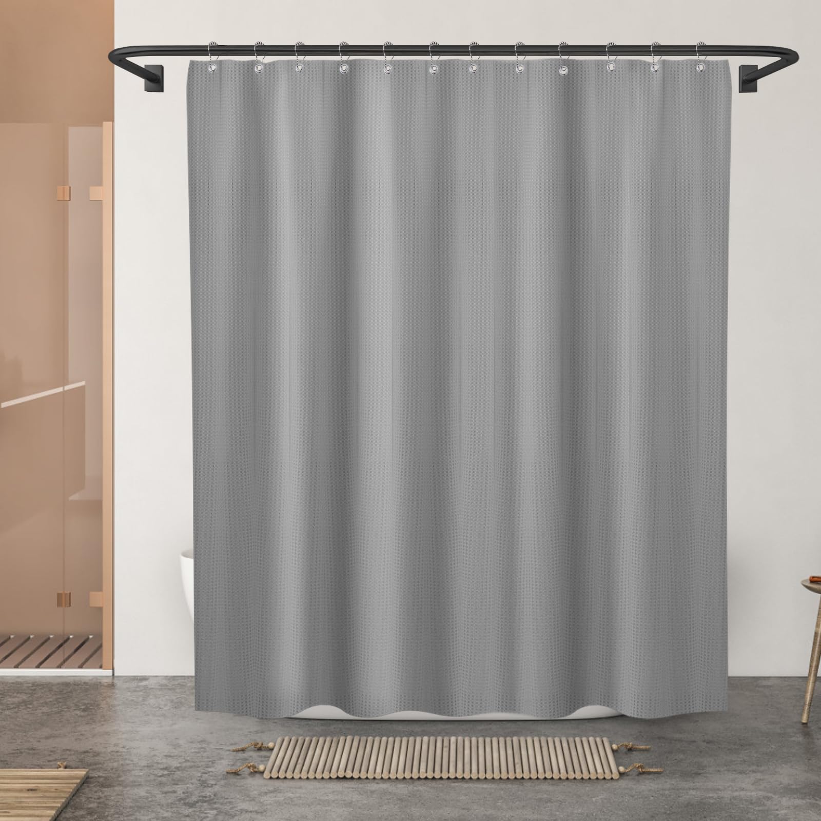 Final Friday Gray Shower Curtain Fabric, Waffle Shower Curtains For Bathroom, Hotel Luxury Cloth Bath Curtain Boho Bathroom Deco