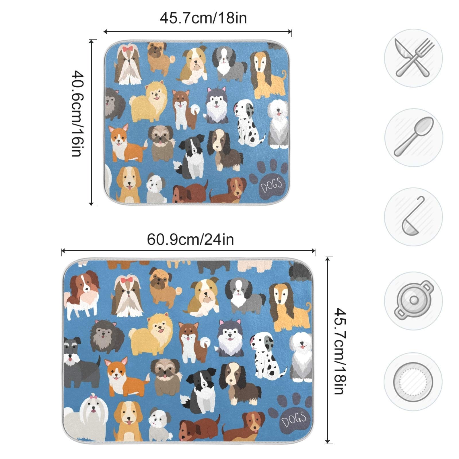 Blue Puppy Dogs Dish Drying Mat For Kitchen Counter 18X24 In Cute Animal Microfiber Drying Mats Absorbent Reversible Dish Pad La