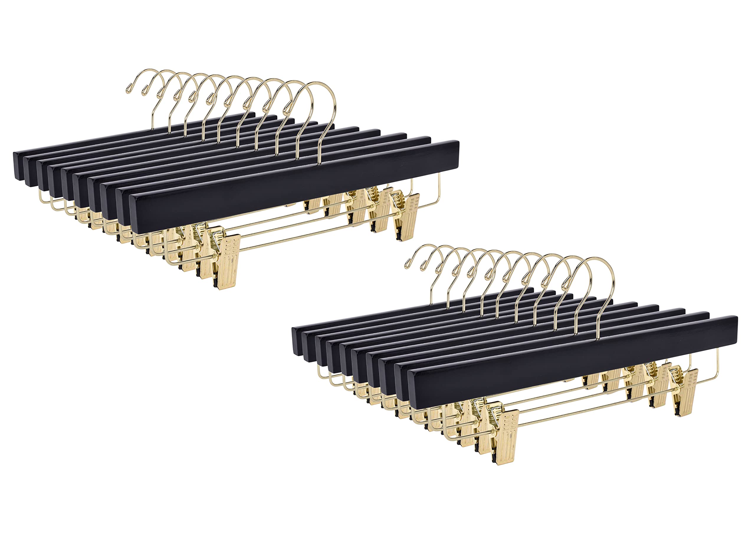 Quality Hangers Black Wooden Pants Hangers - 20-Pack Swivel Hook Cloth Hanger Set - Lotus Wood Skirt, Pant, Shorts And Slack Han