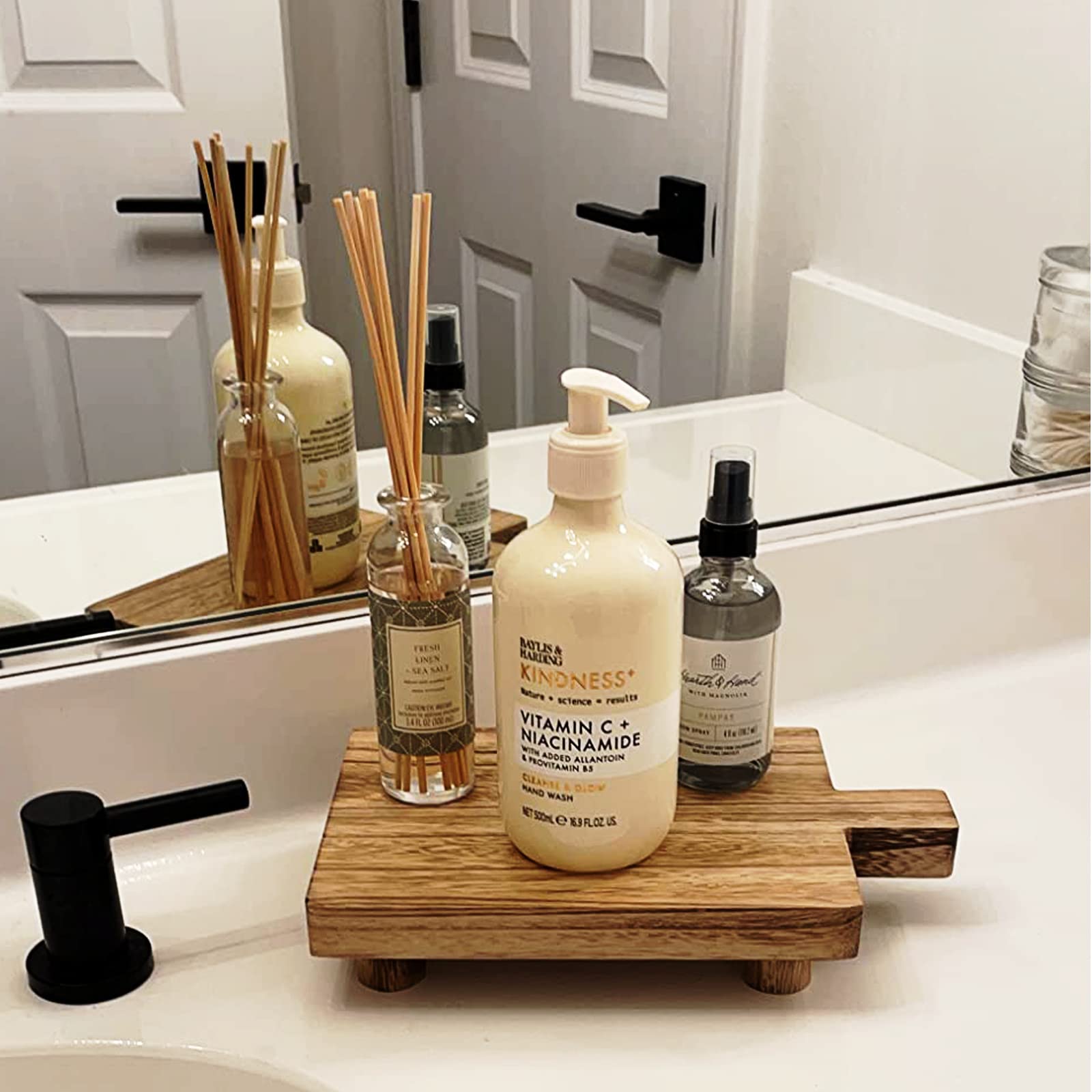 Handmade Wooden Tray,Practical Bathroom And Kitchen Decoration For Soap,Bath Bottles,Candles,Toilet Paper,Plant Holder(10.8 X 6.