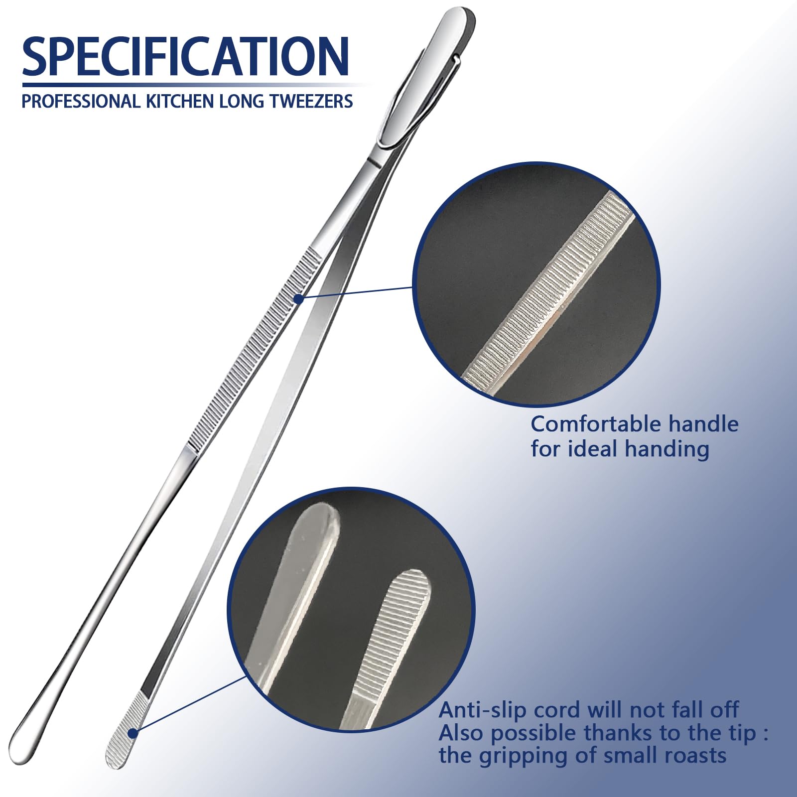 Tangoowal 2 Pcs 12-Inch Fine Long Tweezers For Cooking, Stainless Steel Kitchen & Cooking Tweezers Tongs