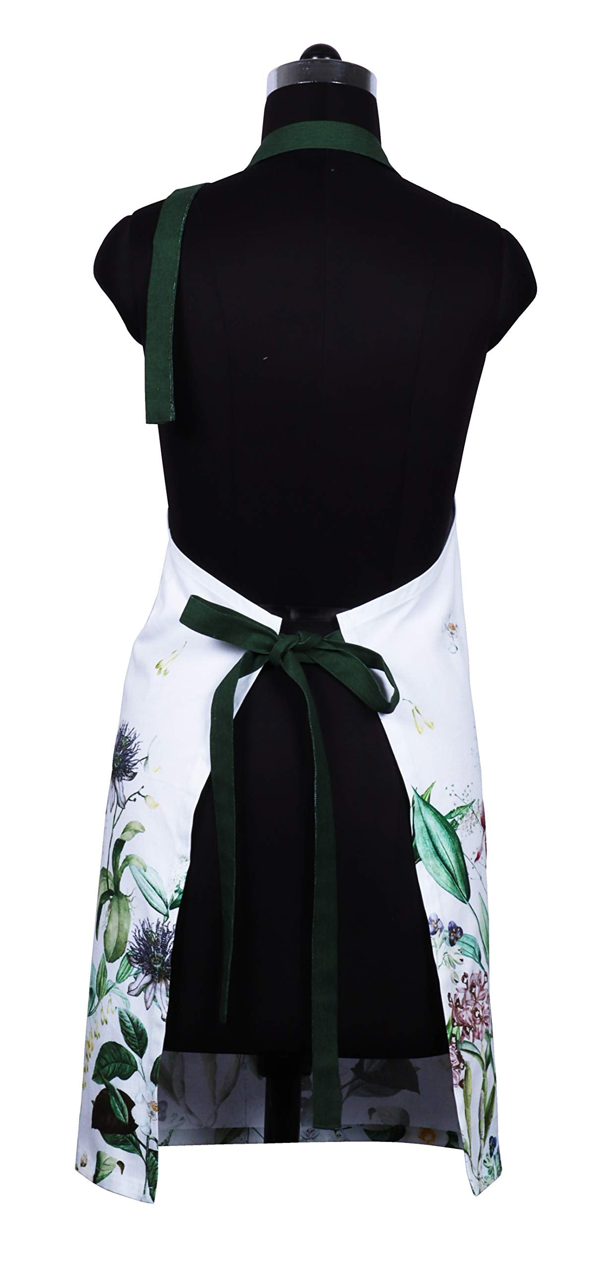 Amour Infini Cotton Kitchen Aprons With Adjustable Strap & Waist Ties For Baking Cooking Gardening Spring Apron (Floral Shrubs-