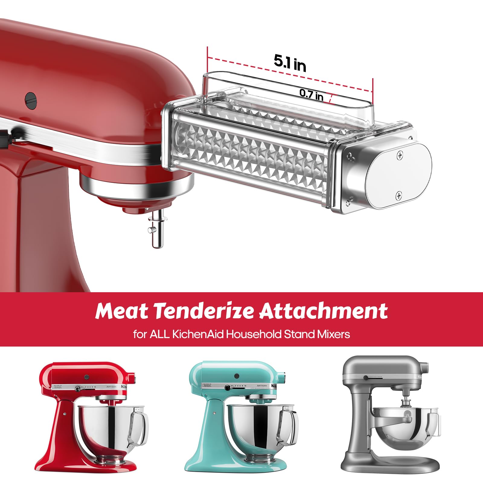 FOCOllK Meat Tenderizer Tool for KitchenAid Mixer - Aluminum, Silver, Fits All Stand Mixers, Model F2401, Easy Clean & Use